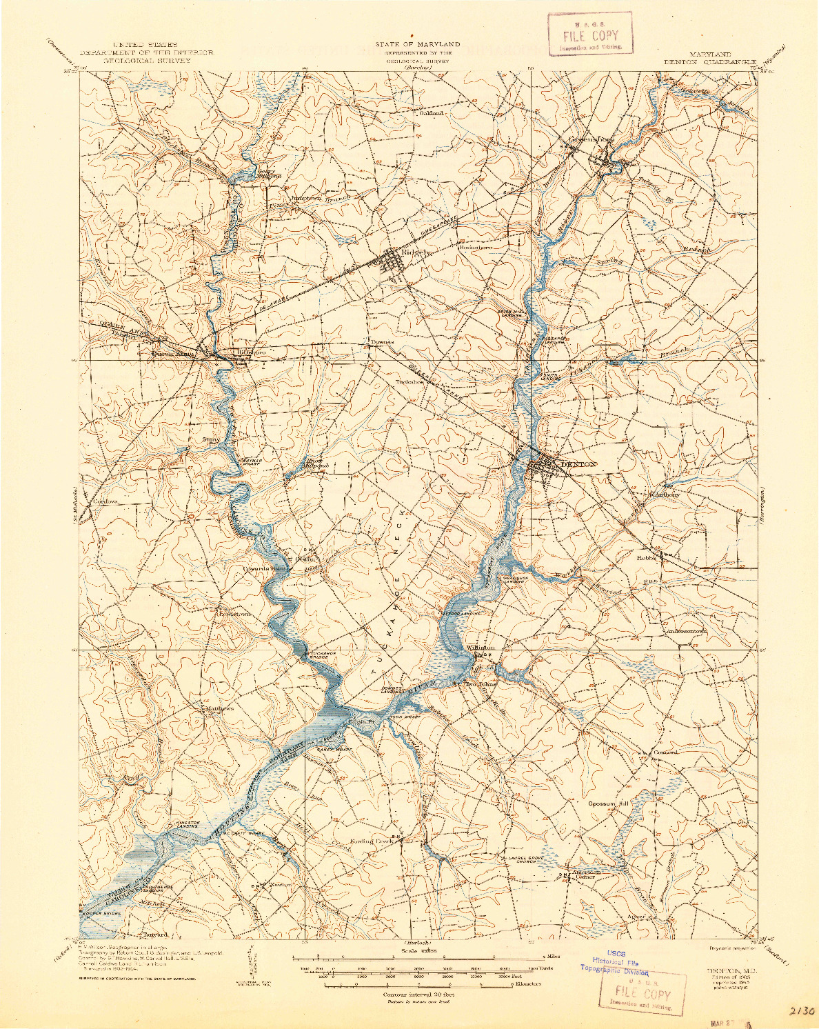 USGS 1:62500-SCALE QUADRANGLE FOR DENTON, MD 1905
