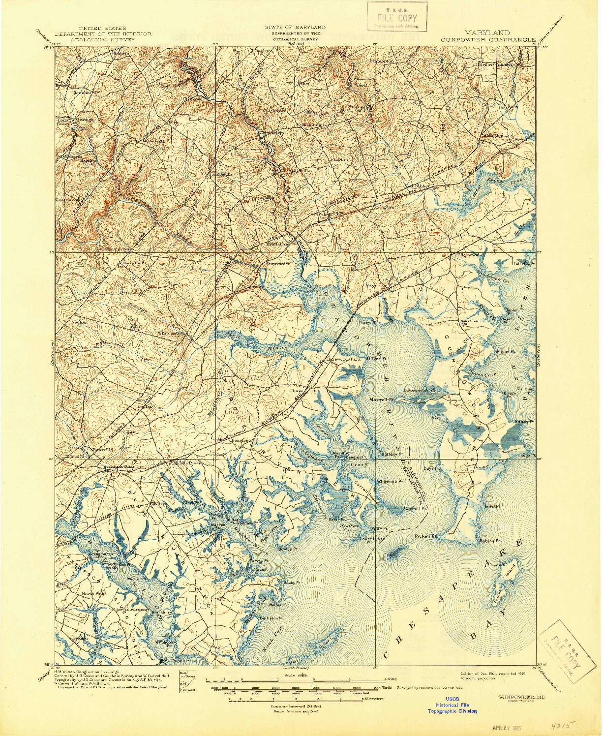 USGS 1:62500-SCALE QUADRANGLE FOR GUNPOWDER, MD 1901