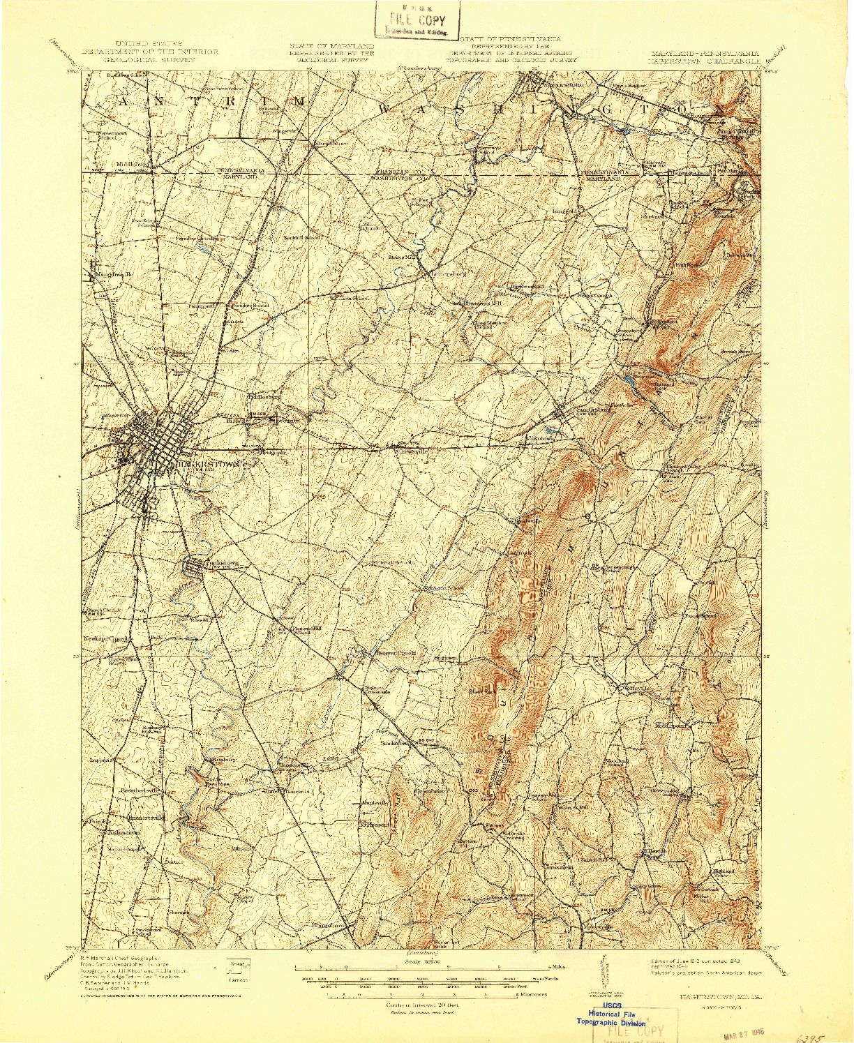 USGS 1:62500-SCALE QUADRANGLE FOR HAGERSTOWN, MD 1912