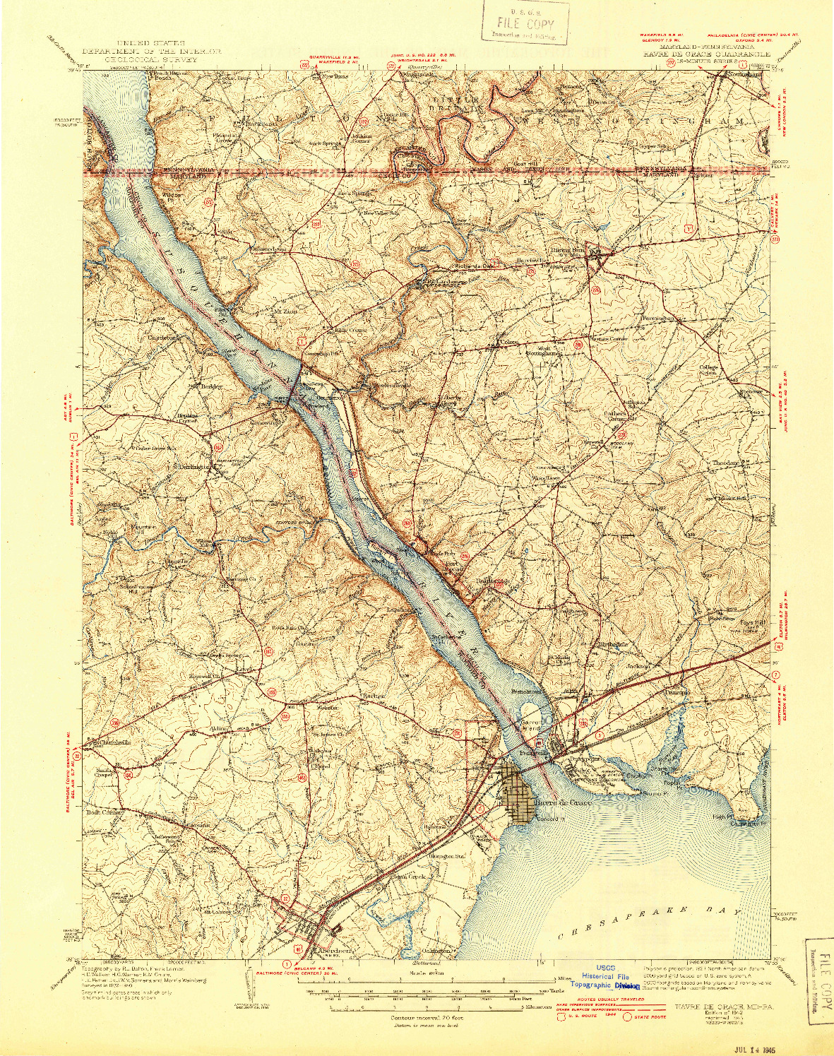 USGS 1:62500-SCALE QUADRANGLE FOR HAVRE DE GRACE, MD 1942