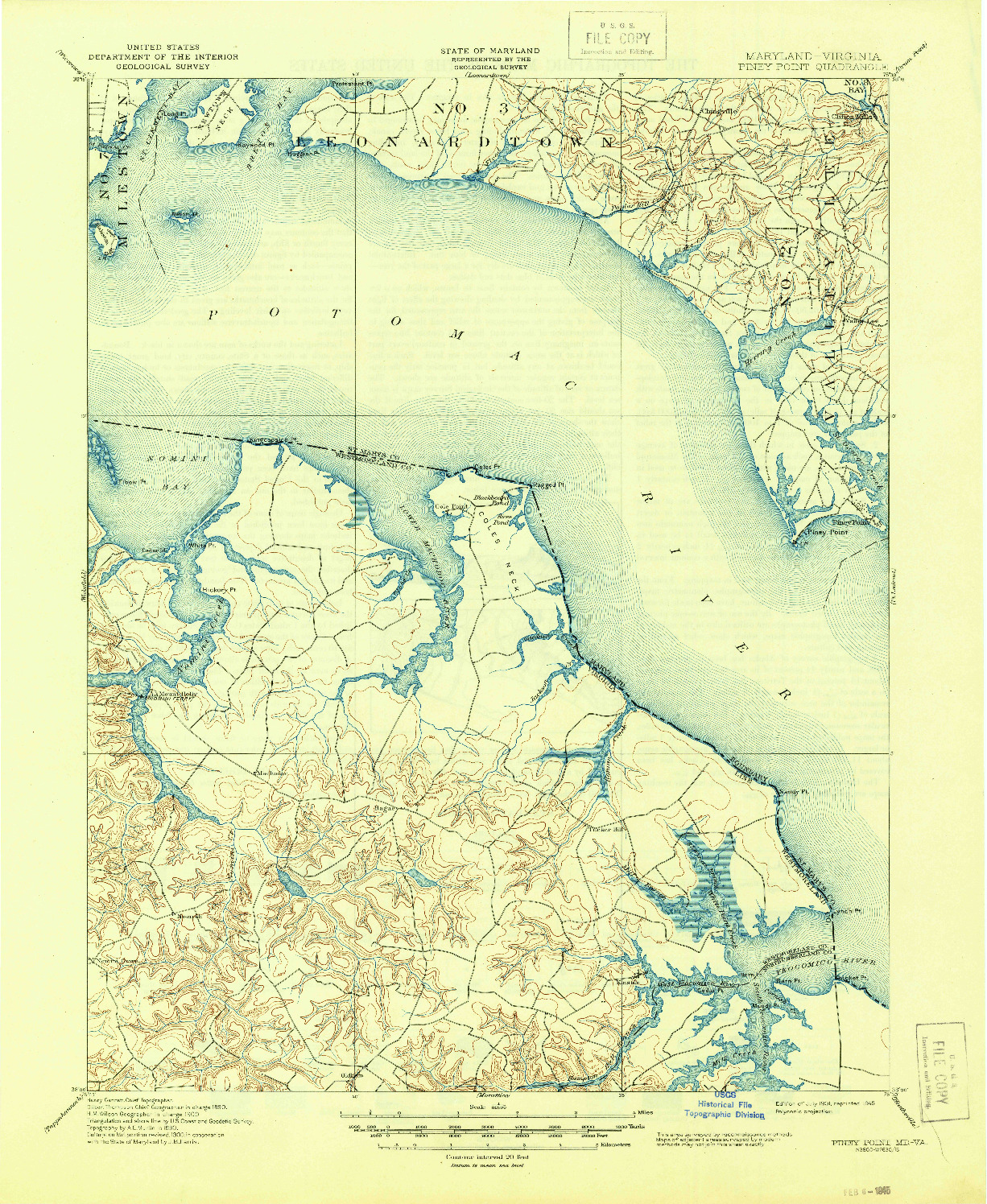 USGS 1:62500-SCALE QUADRANGLE FOR PINEY POINT, MD 1901