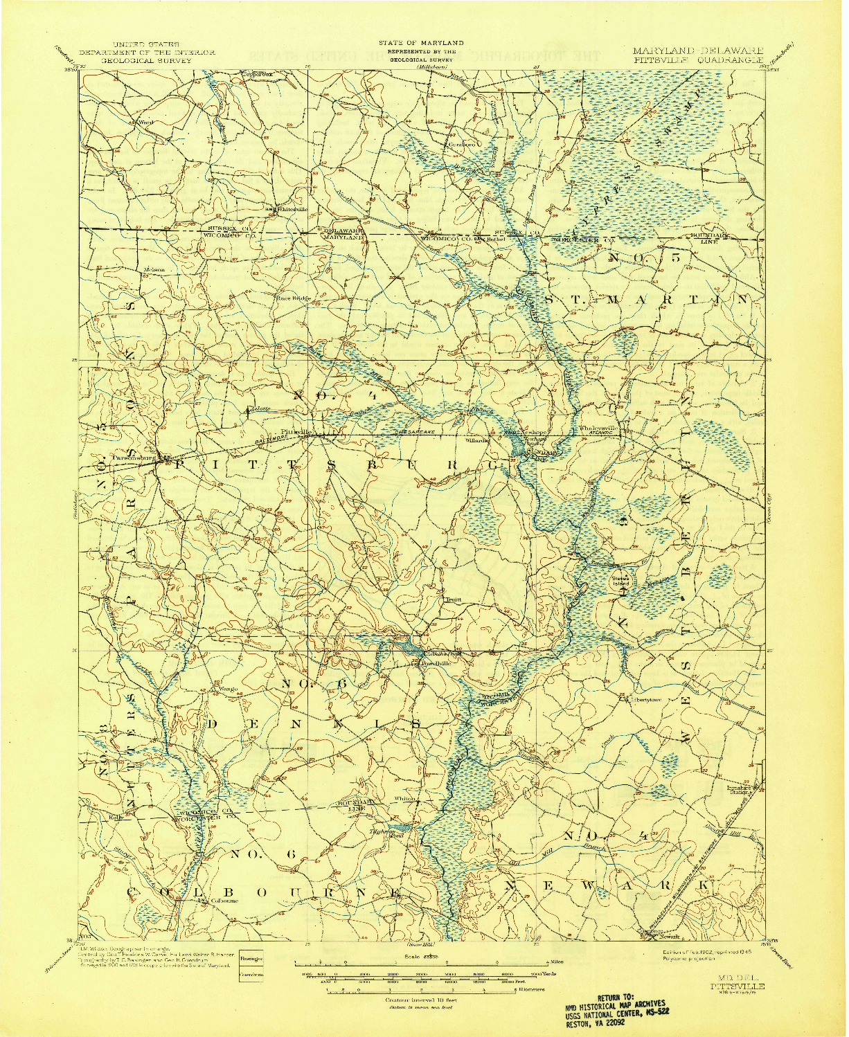 USGS 1:62500-SCALE QUADRANGLE FOR PITTSVILLE, MD 1902