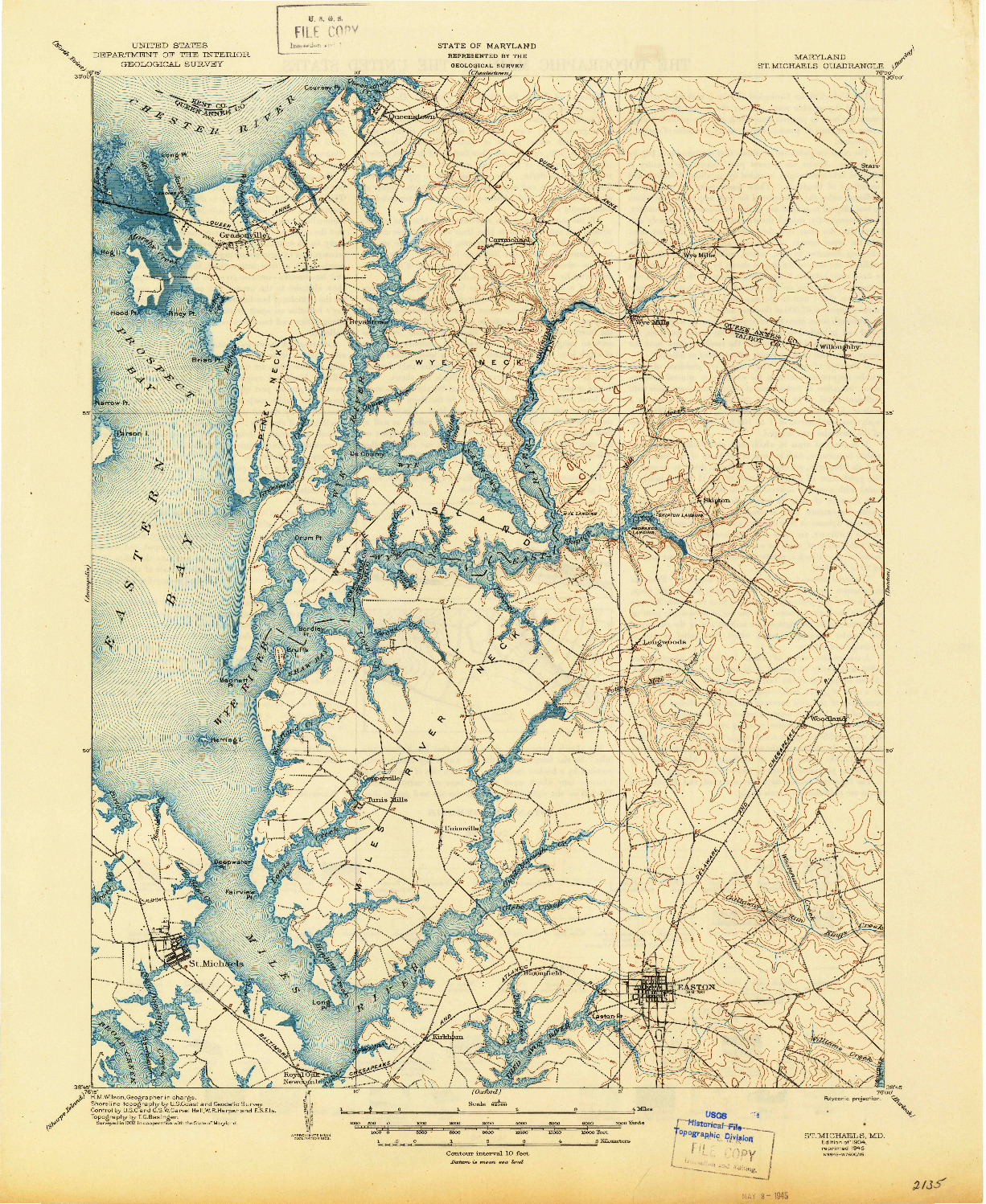 USGS 1:62500-SCALE QUADRANGLE FOR ST. MICHAELS, MD 1904