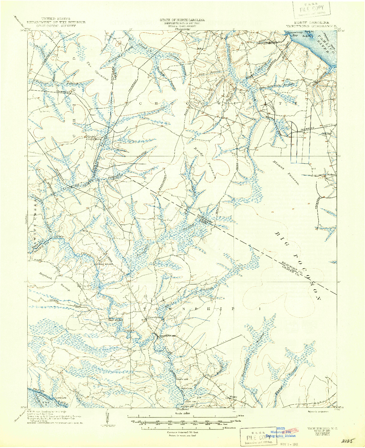 USGS 1:62500-SCALE QUADRANGLE FOR VANCEBORO, NC 1905