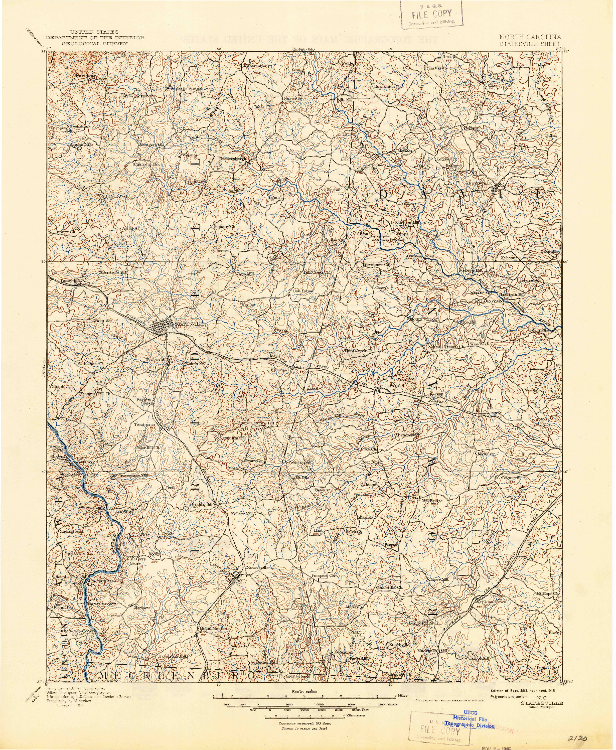 USGS 1:125000-SCALE QUADRANGLE FOR STATESVILLE, NC 1893
