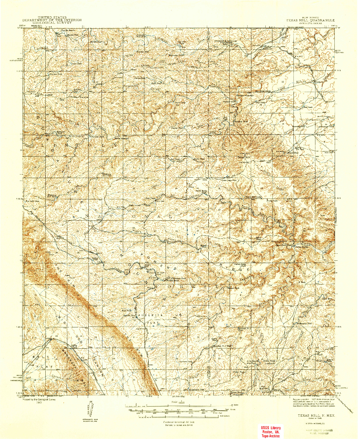 USGS 1:62500-SCALE QUADRANGLE FOR TEXAS HILL, NM 1945