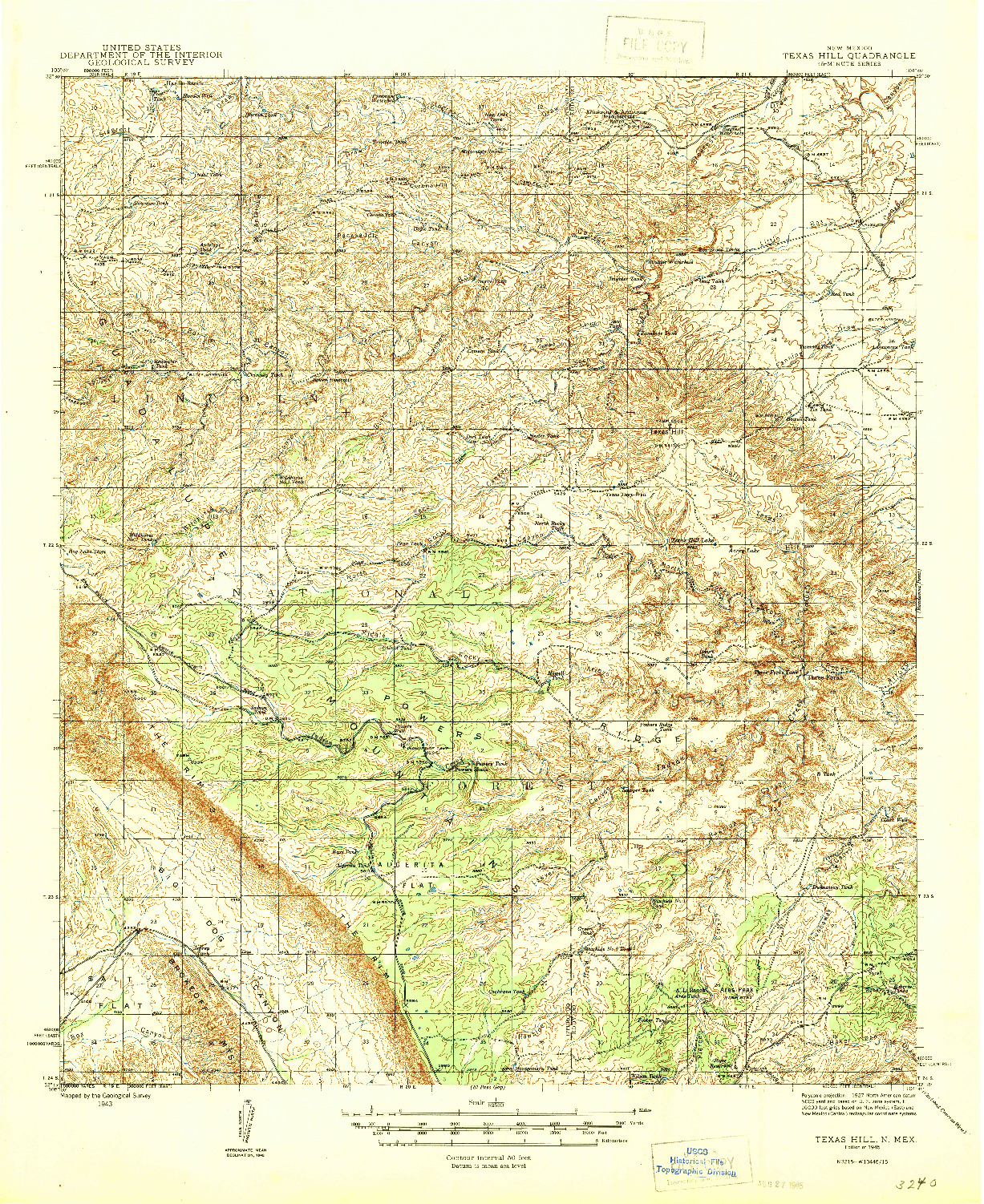 USGS 1:62500-SCALE QUADRANGLE FOR TEXAS HILL, NM 1945