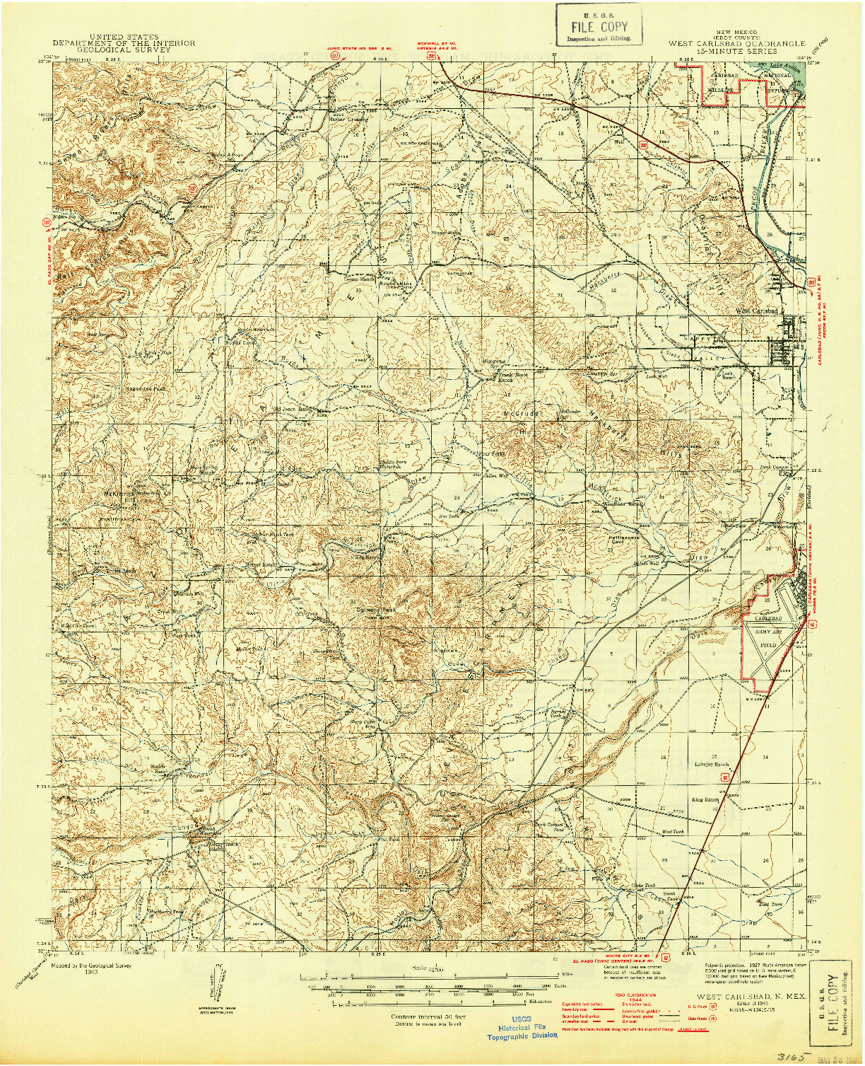 USGS 1:62500-SCALE QUADRANGLE FOR WEST CARLSBAD, NM 1945