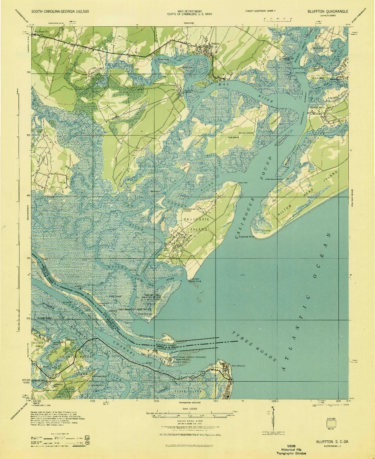 USGS 1:62500-SCALE QUADRANGLE FOR BLUFFTON, SC 1945