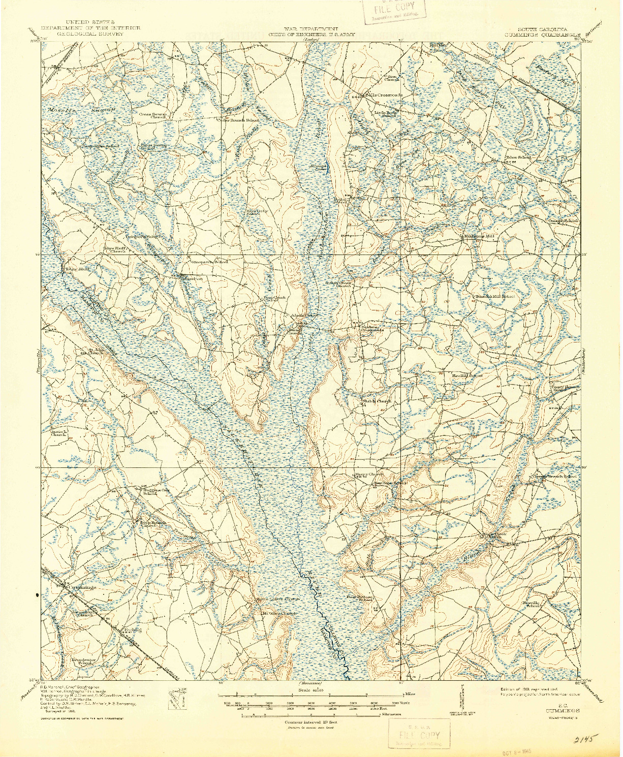 USGS 1:62500-SCALE QUADRANGLE FOR CUMMINGS, SC 1919
