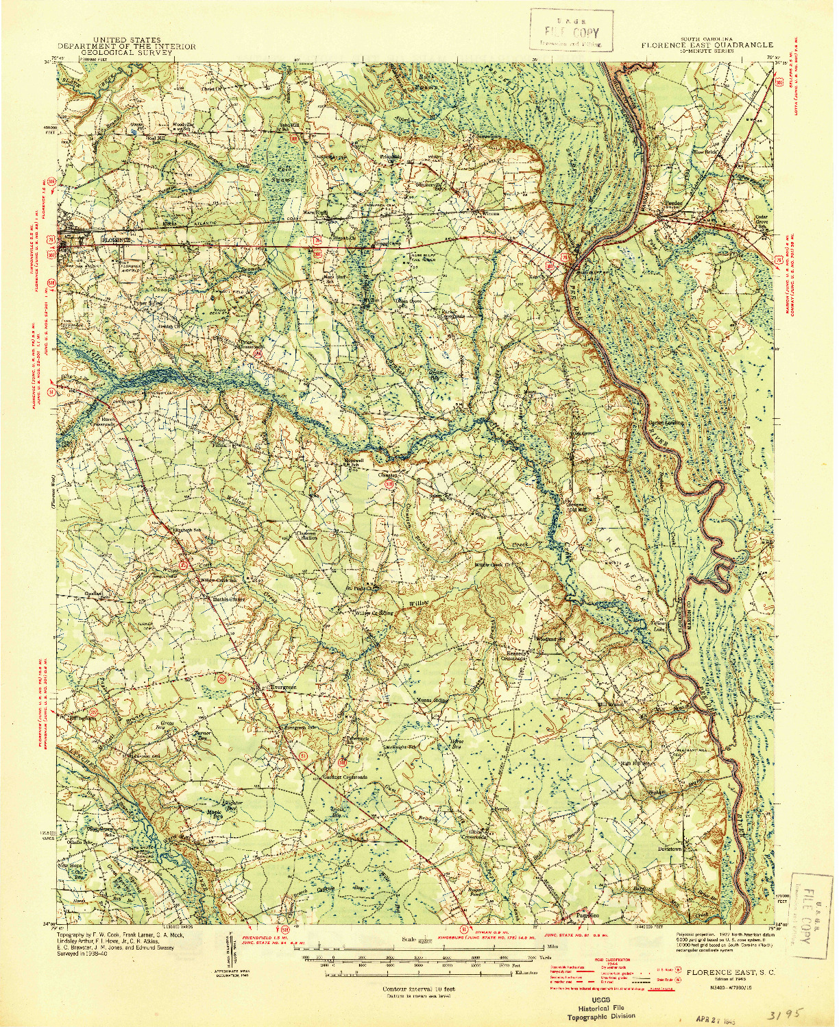 USGS 1:62500-SCALE QUADRANGLE FOR FLORENCE EAST, SC 1945