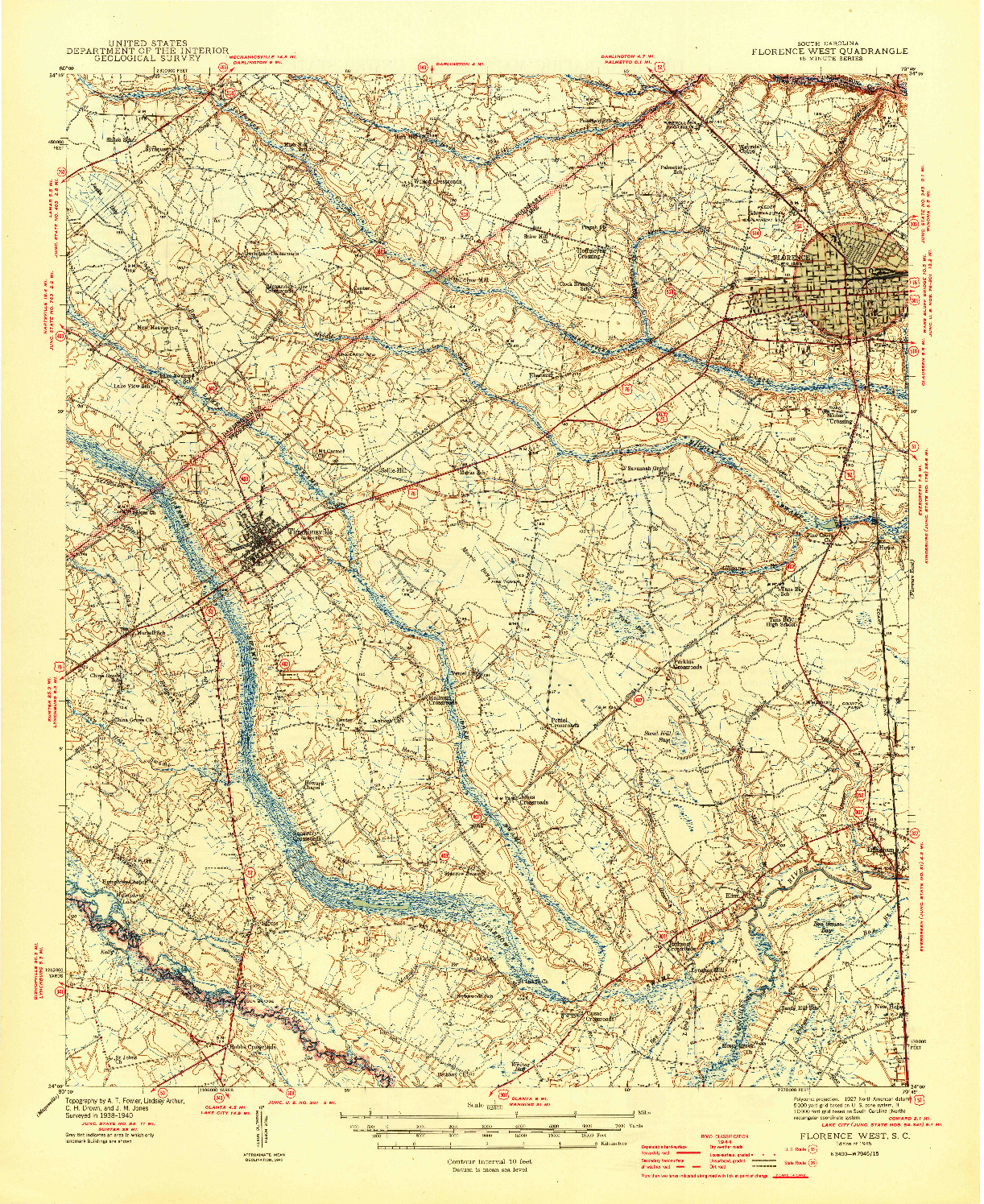 USGS 1:62500-SCALE QUADRANGLE FOR FLORENCE WEST, SC 1945