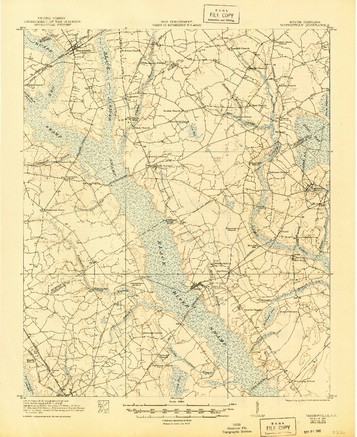 USGS 1:62500-SCALE QUADRANGLE FOR MAYESVILLE, SC 1921