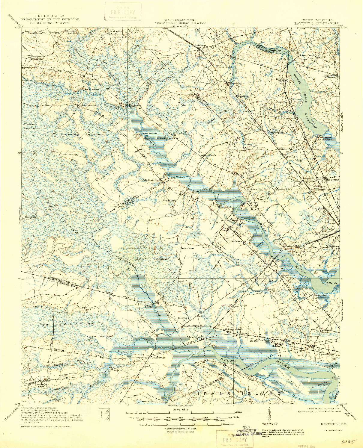 USGS 1:62500-SCALE QUADRANGLE FOR RAVENELS, SC 1920