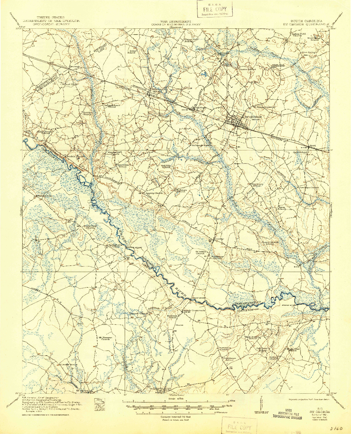 USGS 1:62500-SCALE QUADRANGLE FOR ST. GEORGE, SC 1921