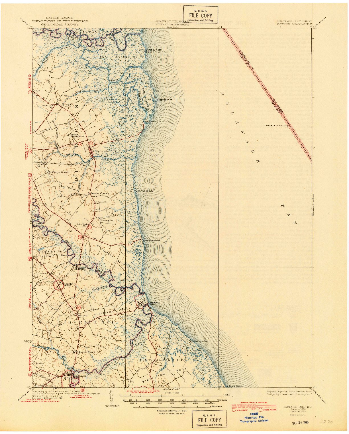 USGS 1:62500-SCALE QUADRANGLE FOR BOWERS, DE 1936