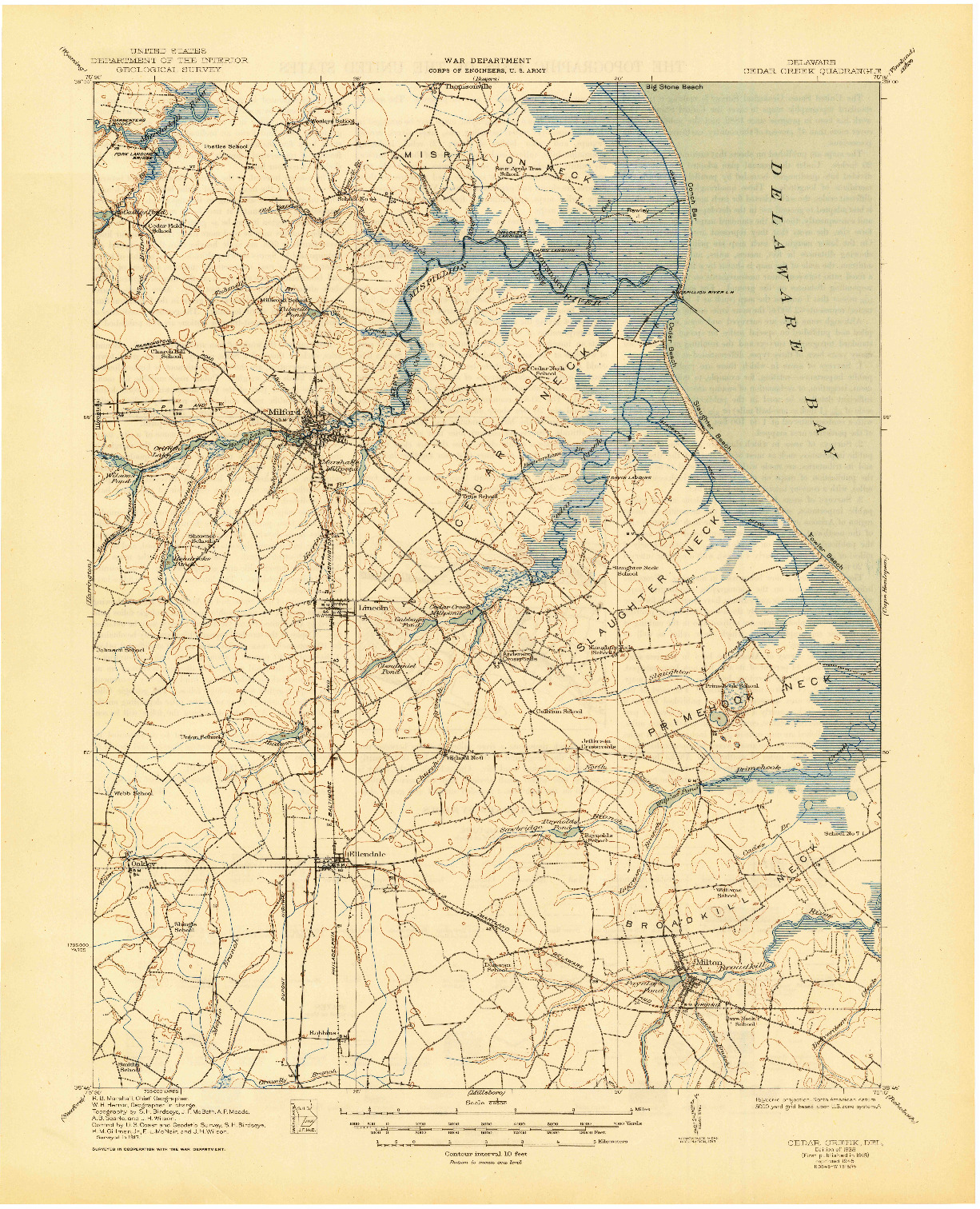 USGS 1:62500-SCALE QUADRANGLE FOR CEDAR CREEK, DE 1938