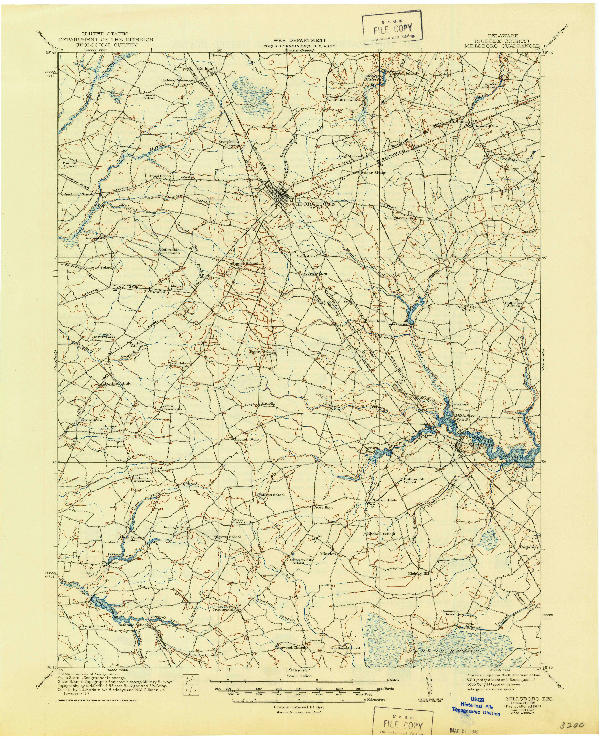 USGS 1:62500-SCALE QUADRANGLE FOR MILLSBORO, DE 1938