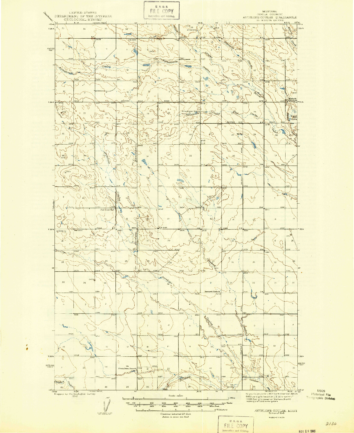USGS 1:62500-SCALE QUADRANGLE FOR ANTELOPE COULEE, MT 1943