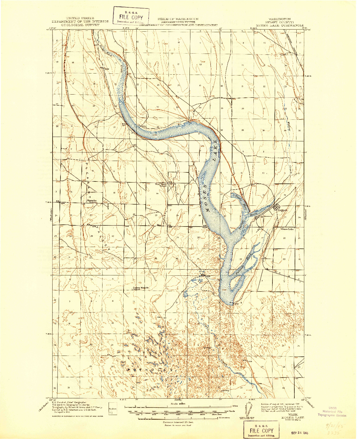 USGS 1:62500-SCALE QUADRANGLE FOR MOSES LAKE, WA 1912