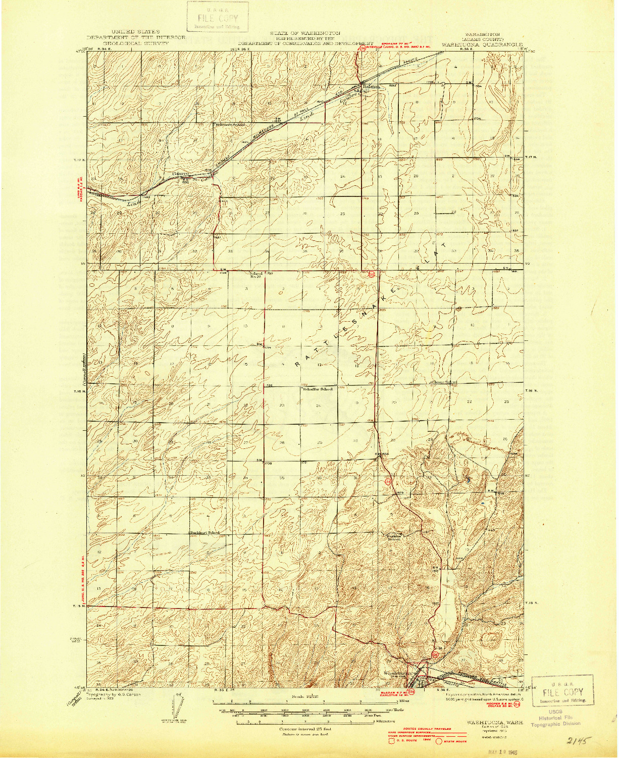 USGS 1:62500-SCALE QUADRANGLE FOR WASHTUCNA, WA 1925