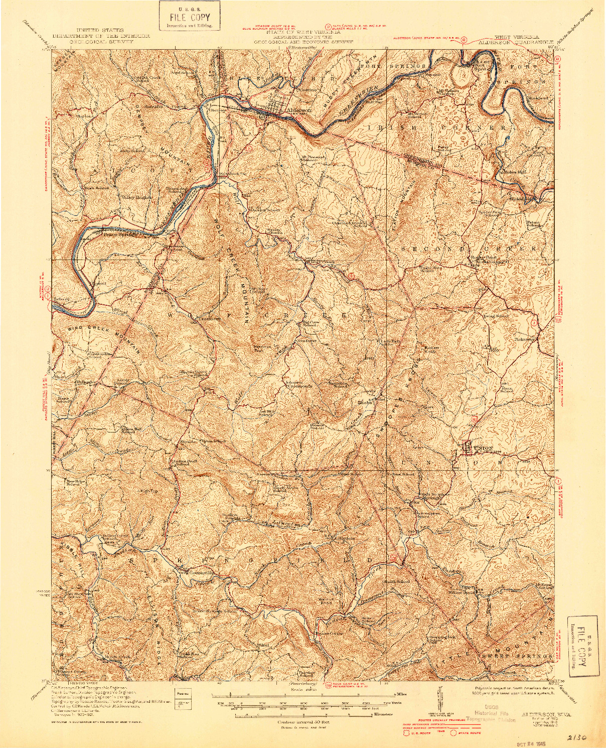 USGS 1:62500-SCALE QUADRANGLE FOR ALDERSON, WV 1923
