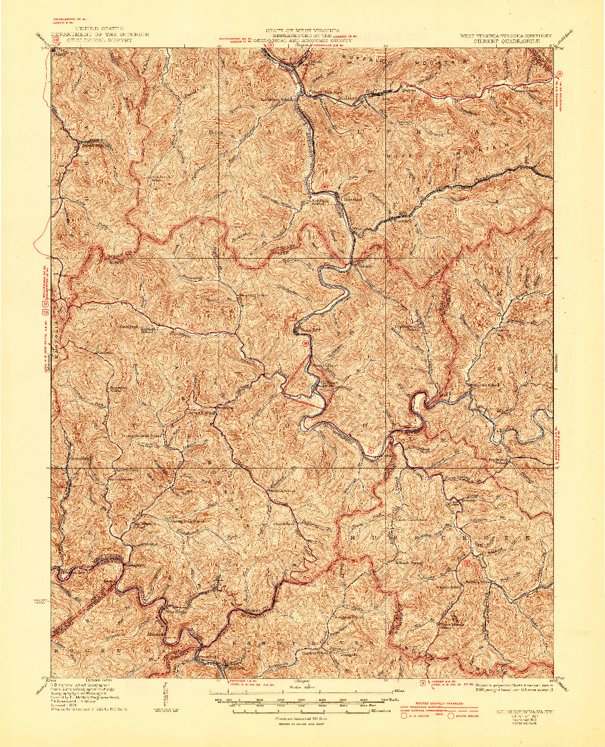 USGS 1:62500-SCALE QUADRANGLE FOR GILBERT, WV 1927