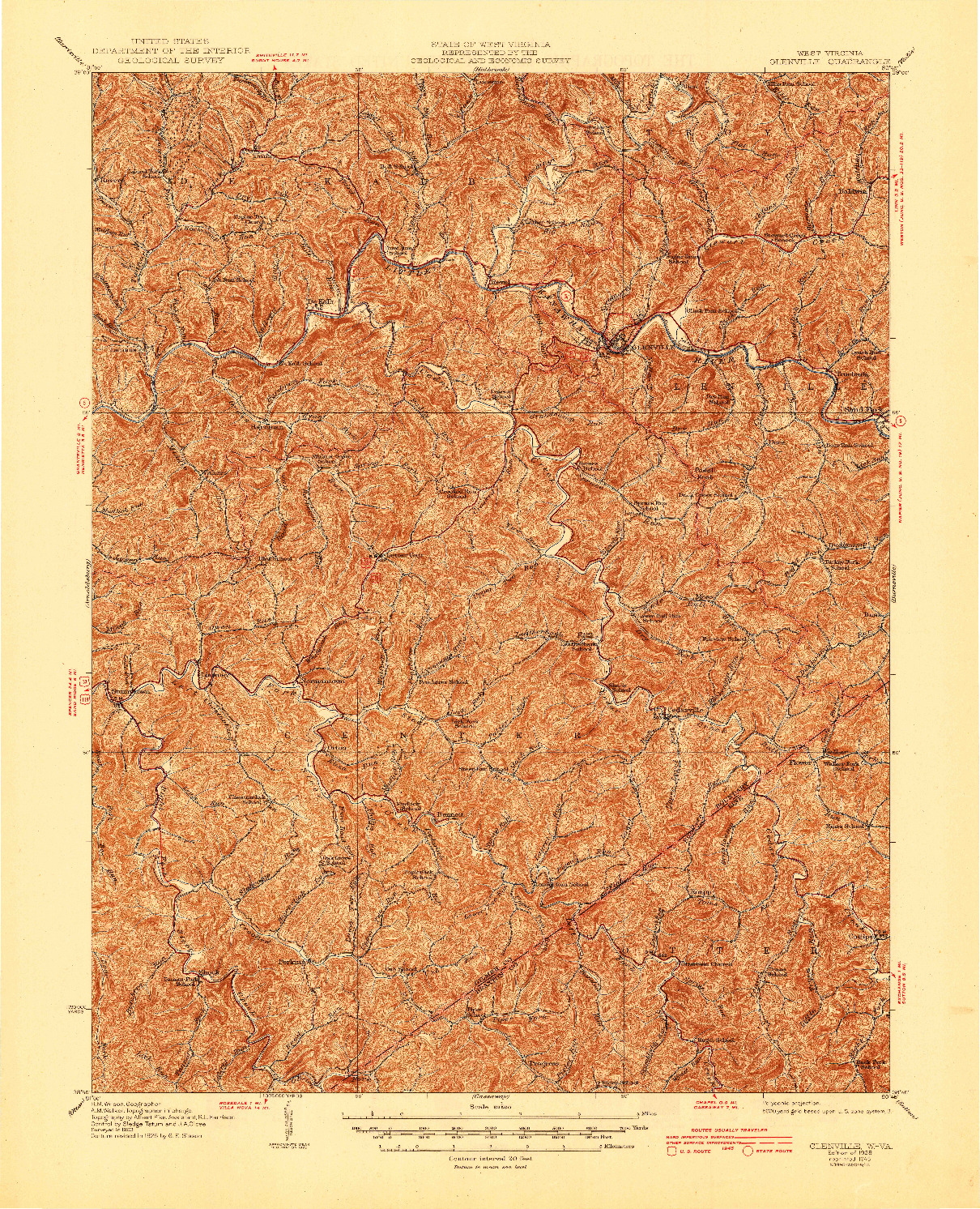 USGS 1:62500-SCALE QUADRANGLE FOR GLENVILLE, WV 1928