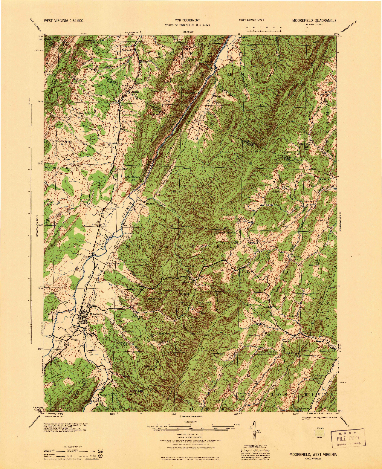 USGS 1:62500-SCALE QUADRANGLE FOR MOOREFIELD, WV 1945