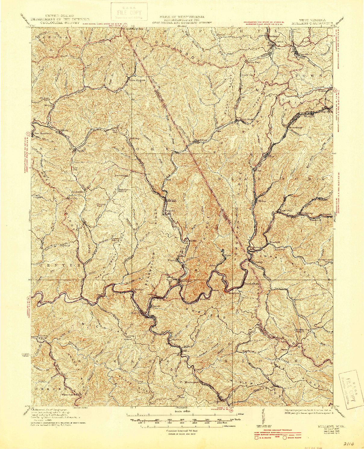 USGS 1:62500-SCALE QUADRANGLE FOR MULLENS, WV 1927