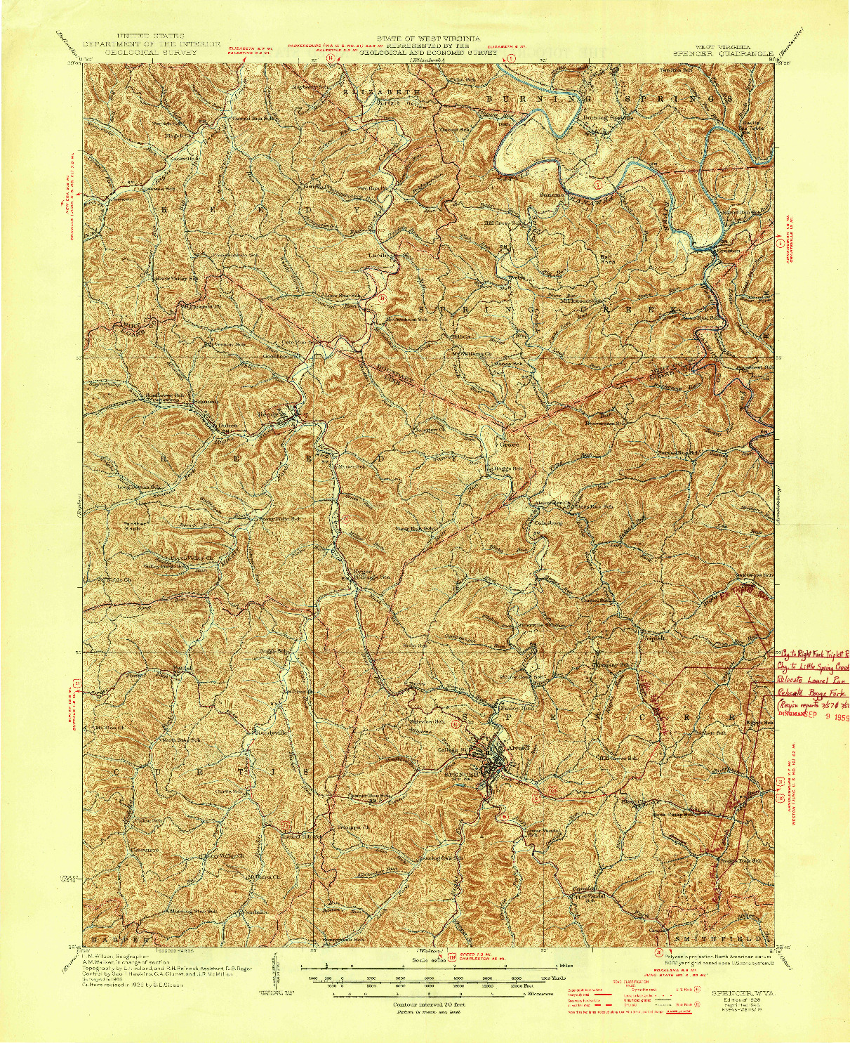 USGS 1:62500-SCALE QUADRANGLE FOR SPENCER, WV 1928
