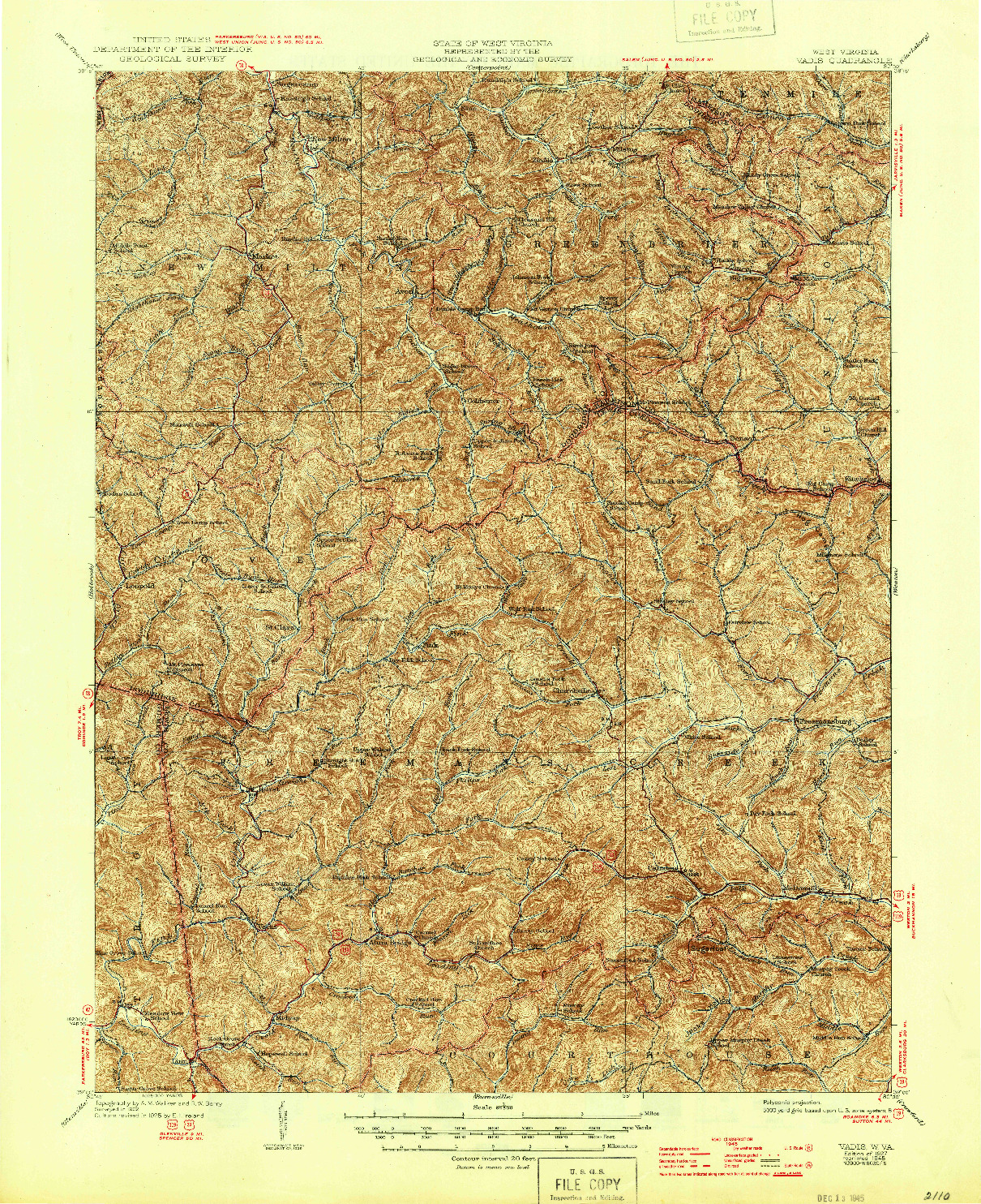 USGS 1:62500-SCALE QUADRANGLE FOR VADIS, WV 1927