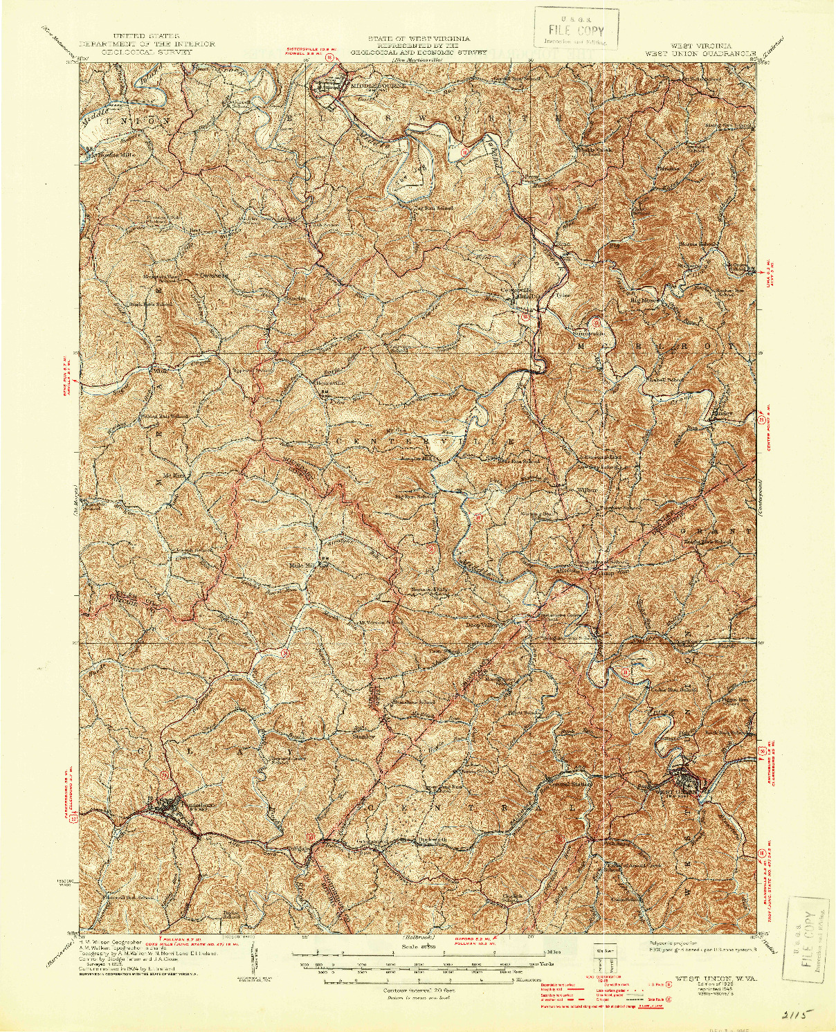 USGS 1:62500-SCALE QUADRANGLE FOR WEST UNION, WV 1926