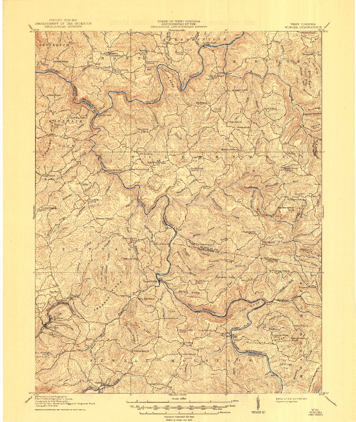 USGS 1:62500-SCALE QUADRANGLE FOR WINONA, WV 1916