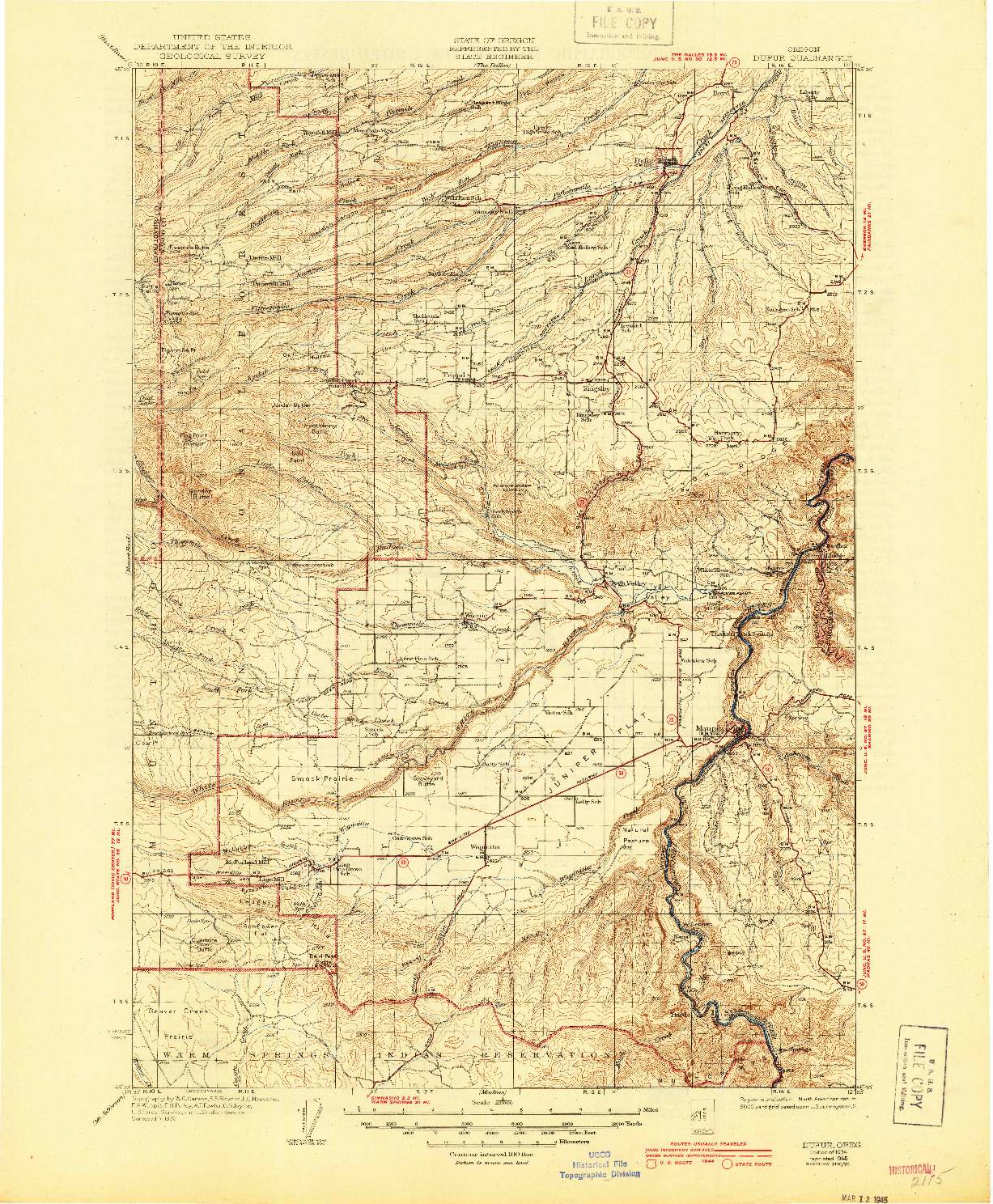 USGS 1:125000-SCALE QUADRANGLE FOR DUFUR, OR 1930
