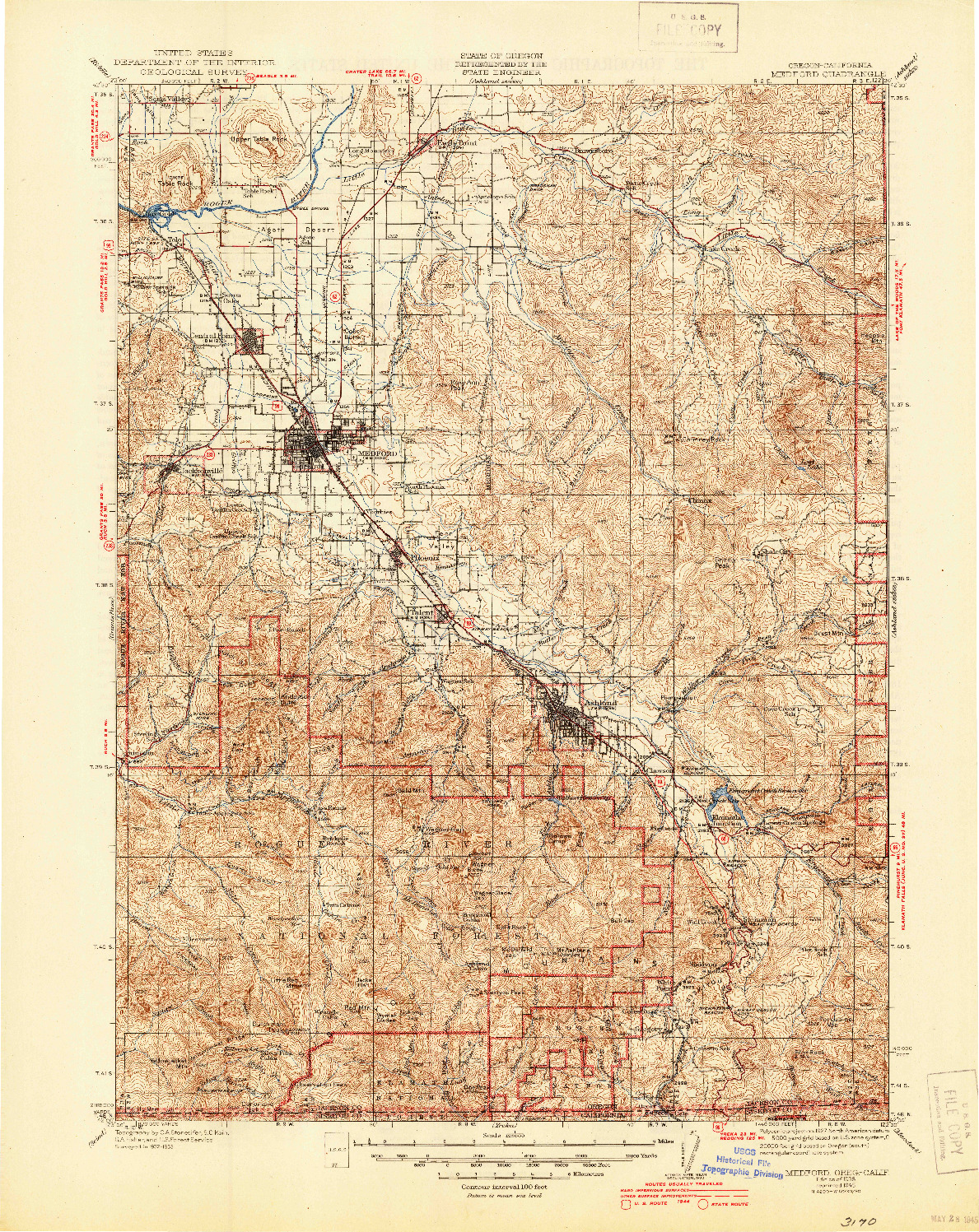USGS 1:125000-SCALE QUADRANGLE FOR MEDFORD, OR 1938