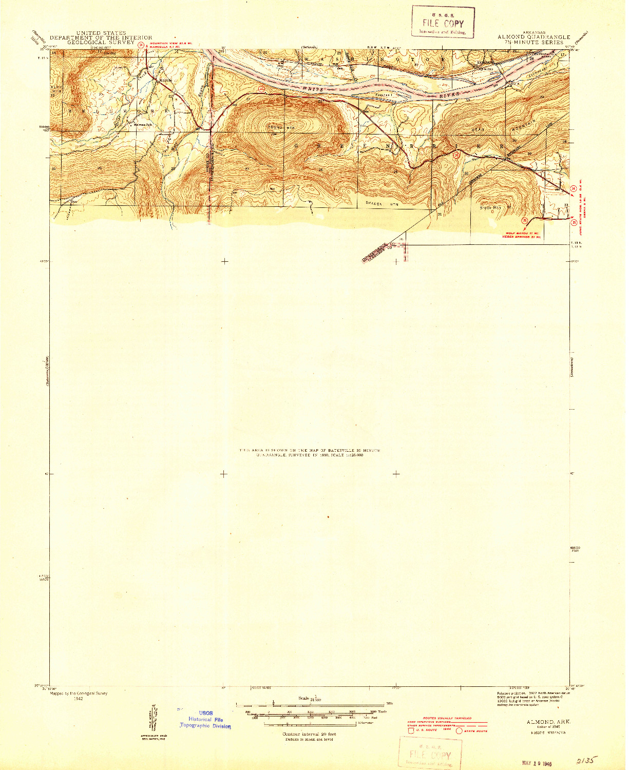 USGS 1:31680-SCALE QUADRANGLE FOR ALMOND, AR 1942