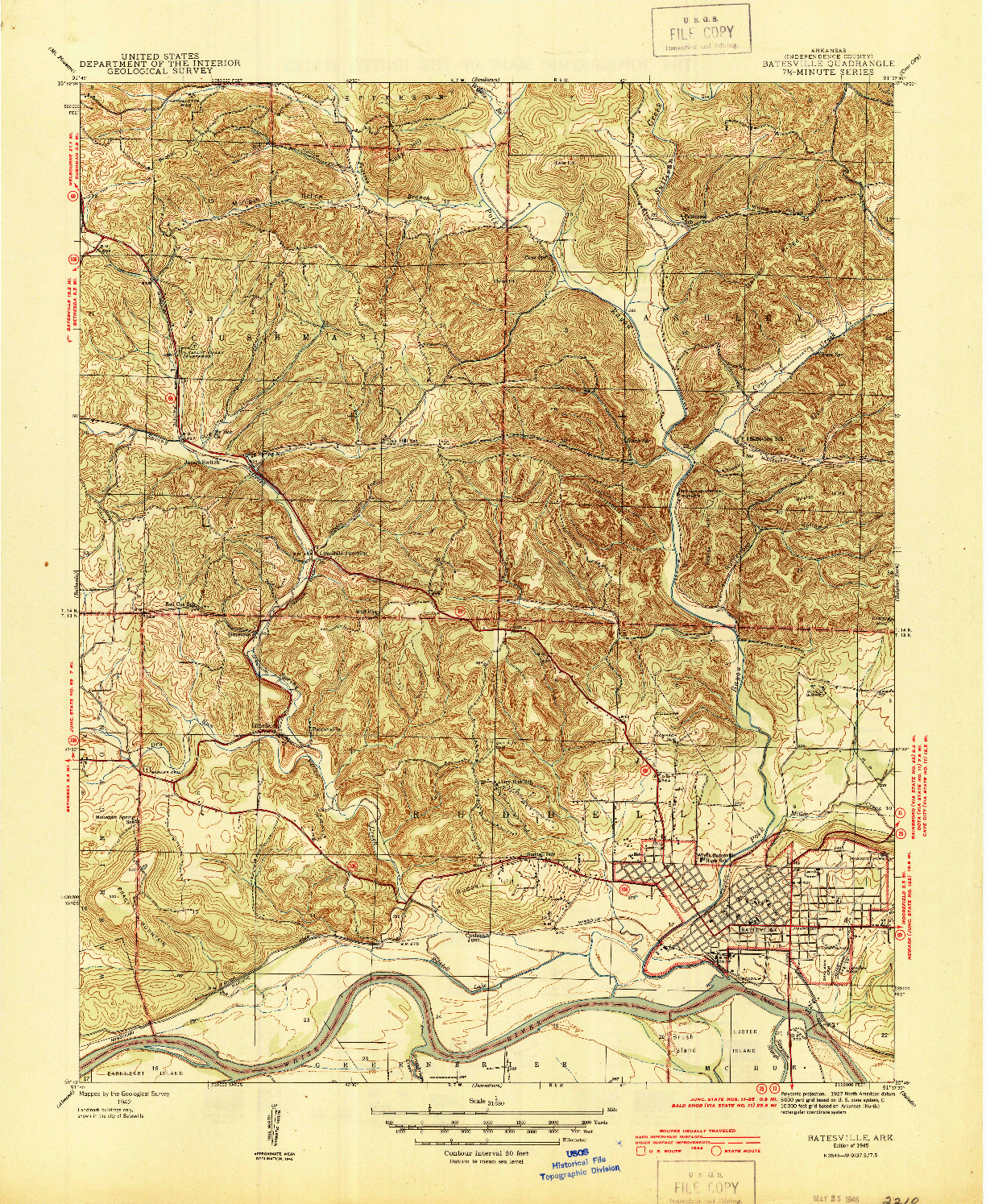 USGS 1:31680-SCALE QUADRANGLE FOR BATESVILLE, AR 1942