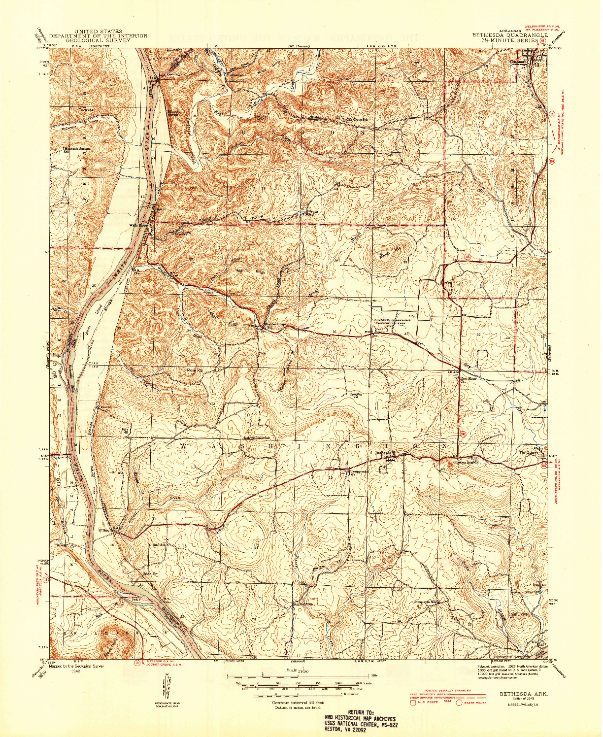 USGS 1:31680-SCALE QUADRANGLE FOR BETHESDA, AR 1942