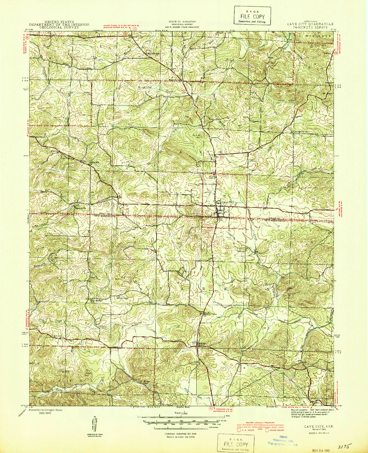USGS 1:31680-SCALE QUADRANGLE FOR CAVE CITY, AR 1943