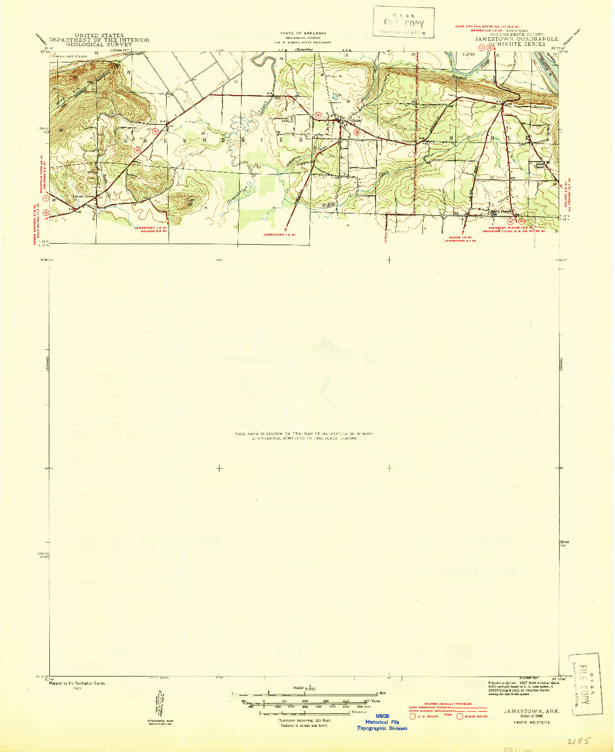 USGS 1:31680-SCALE QUADRANGLE FOR JAMESTOWN, AR 1942