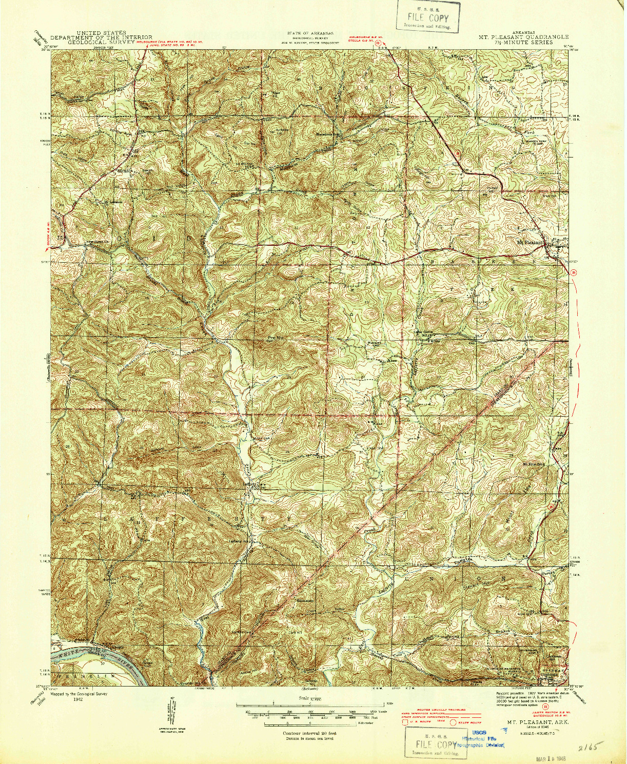 USGS 1:31680-SCALE QUADRANGLE FOR MT PLEASANT, AR 1942