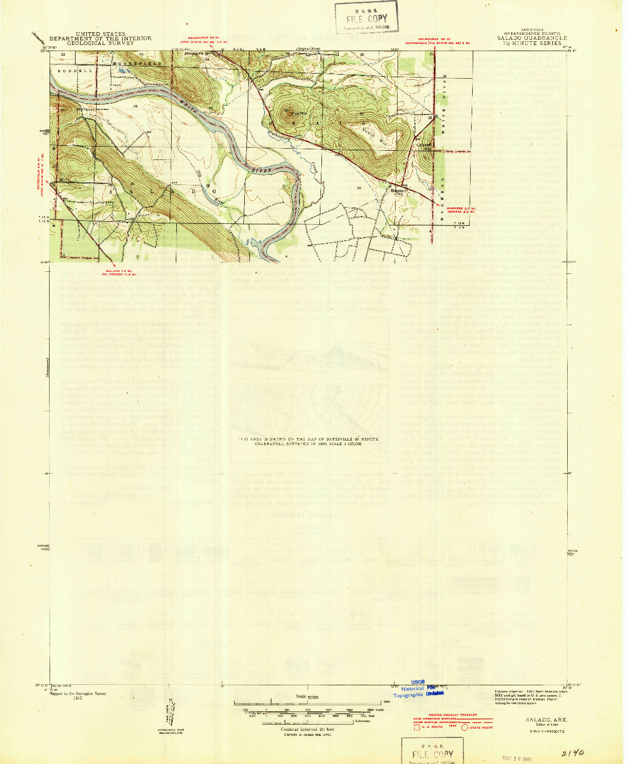 USGS 1:31680-SCALE QUADRANGLE FOR SALADO, AR 1942