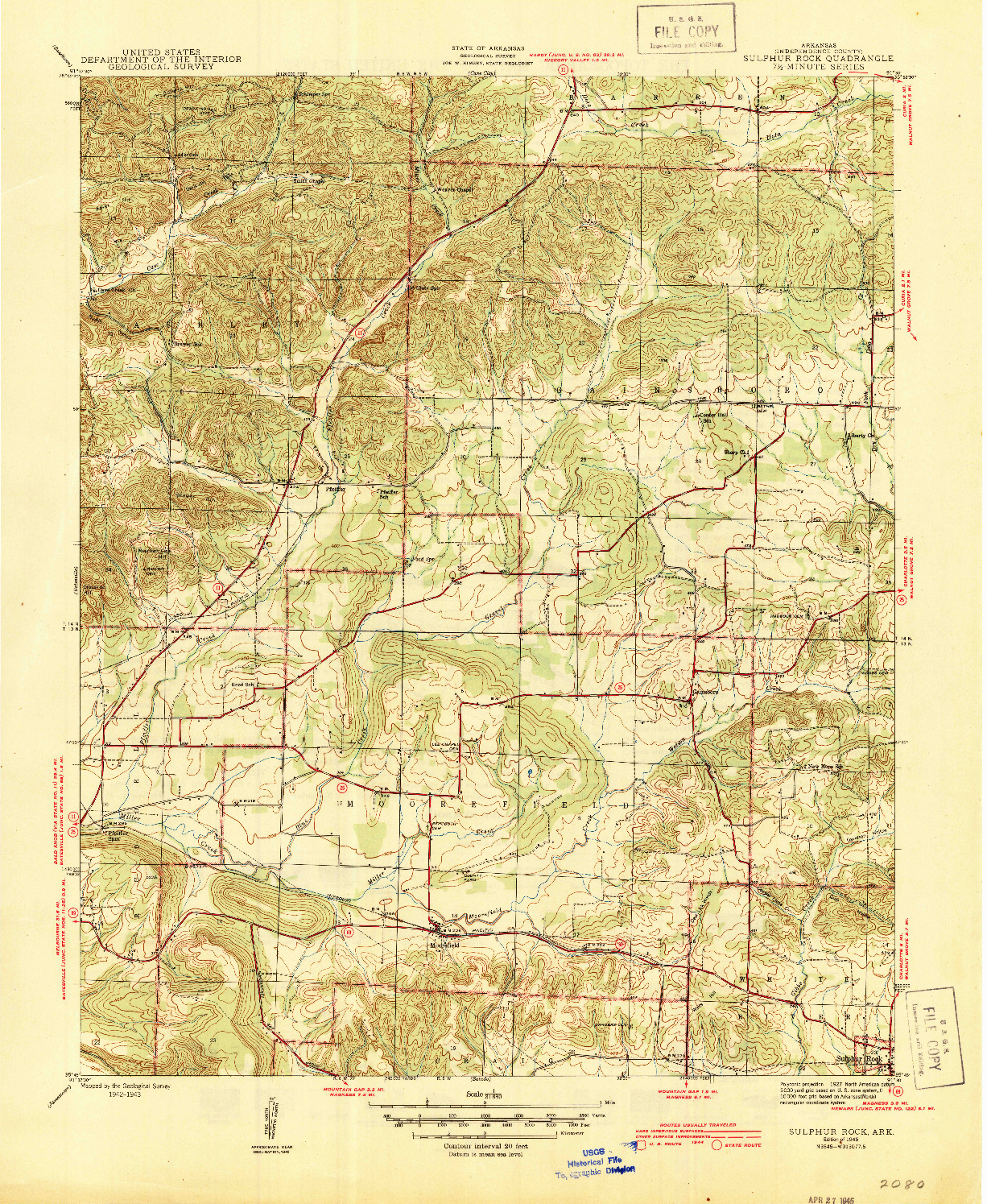 USGS 1:31680-SCALE QUADRANGLE FOR SULPHUR ROCK, AR 1943
