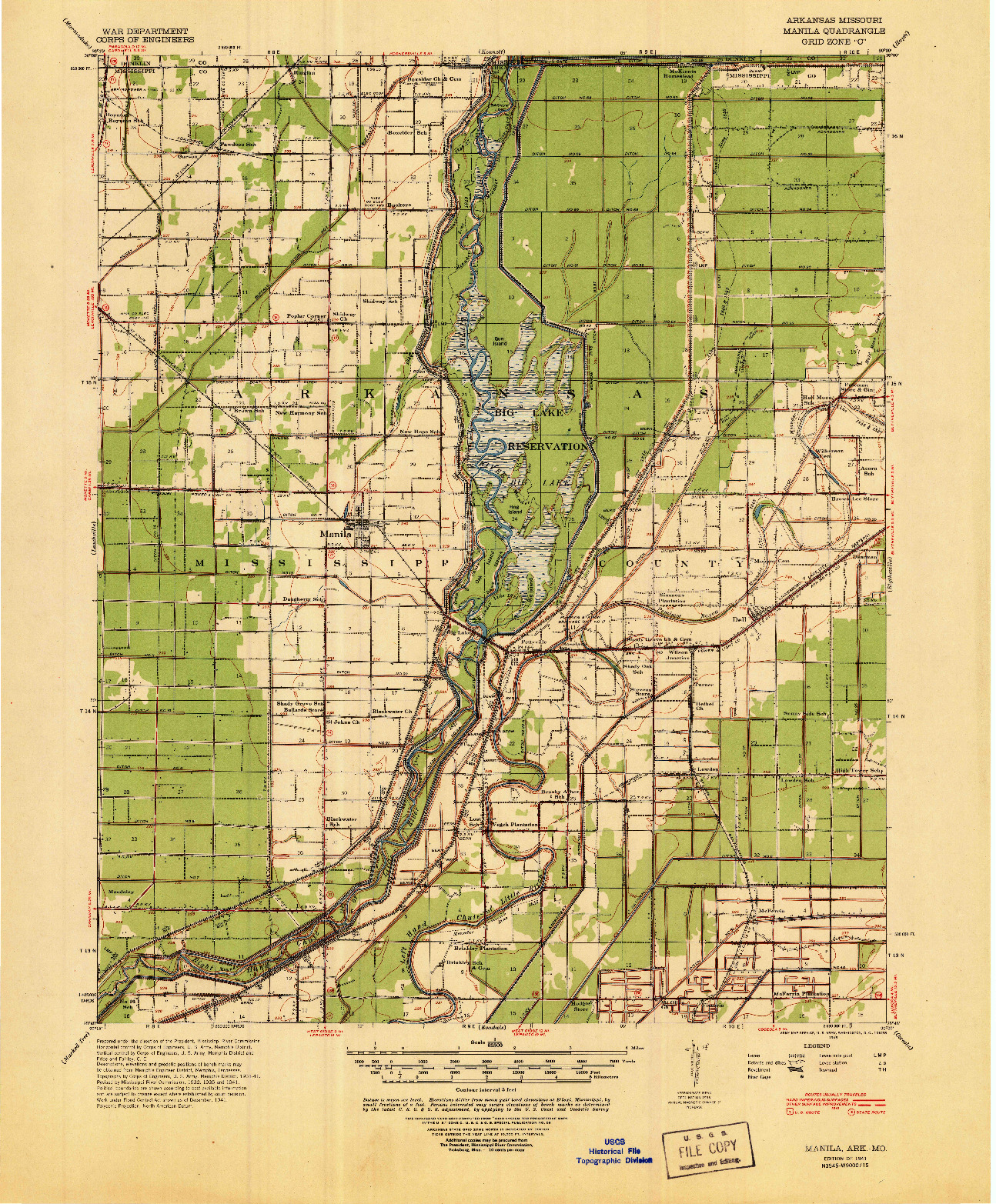 USGS 1:62500-SCALE QUADRANGLE FOR MANILA, AR 1941