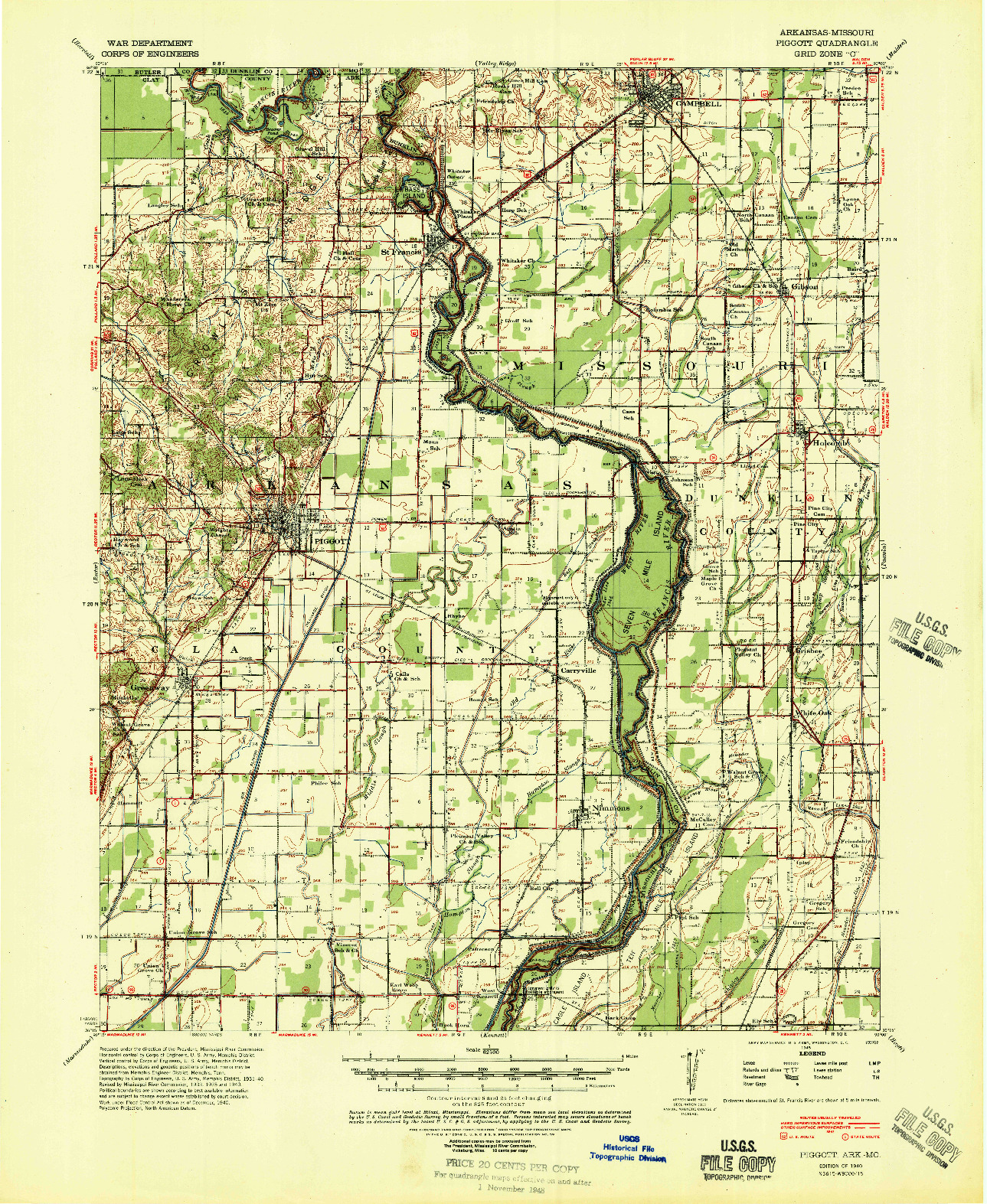 USGS 1:62500-SCALE QUADRANGLE FOR PIGGOTT, AR 1940