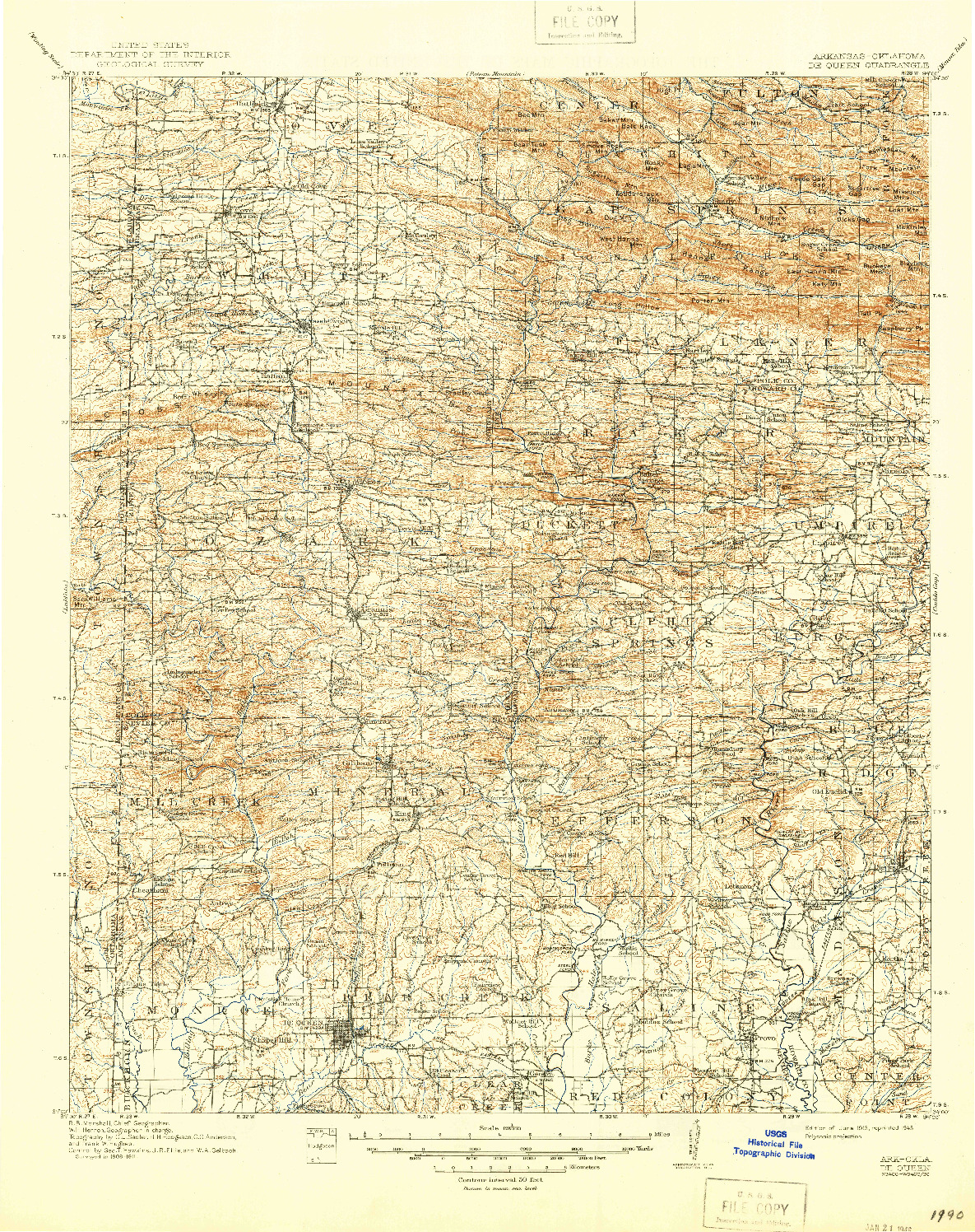 USGS 1:125000-SCALE QUADRANGLE FOR DE QUEEN, AR 1913