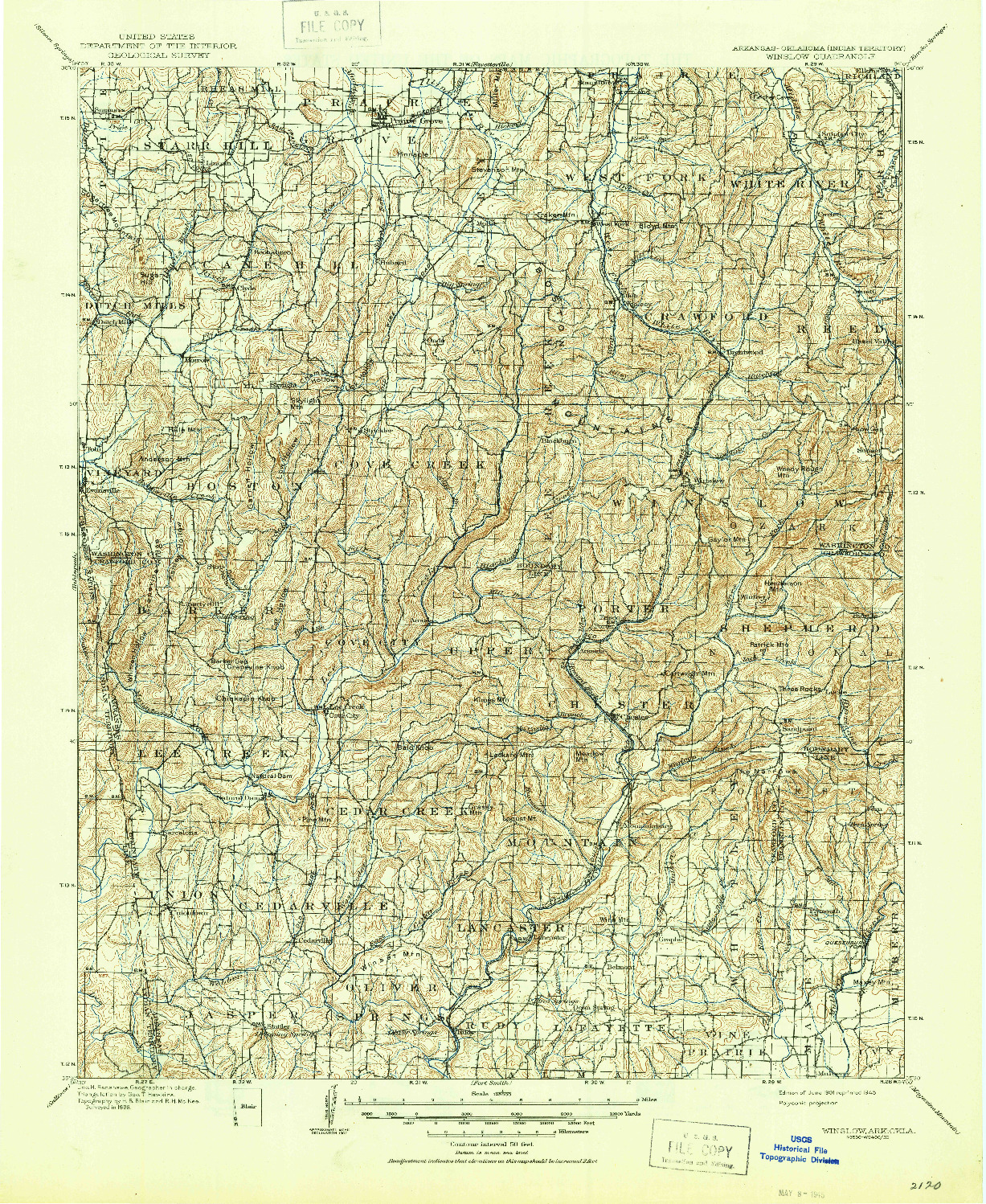 USGS 1:125000-SCALE QUADRANGLE FOR WINSLOW, AR 1901