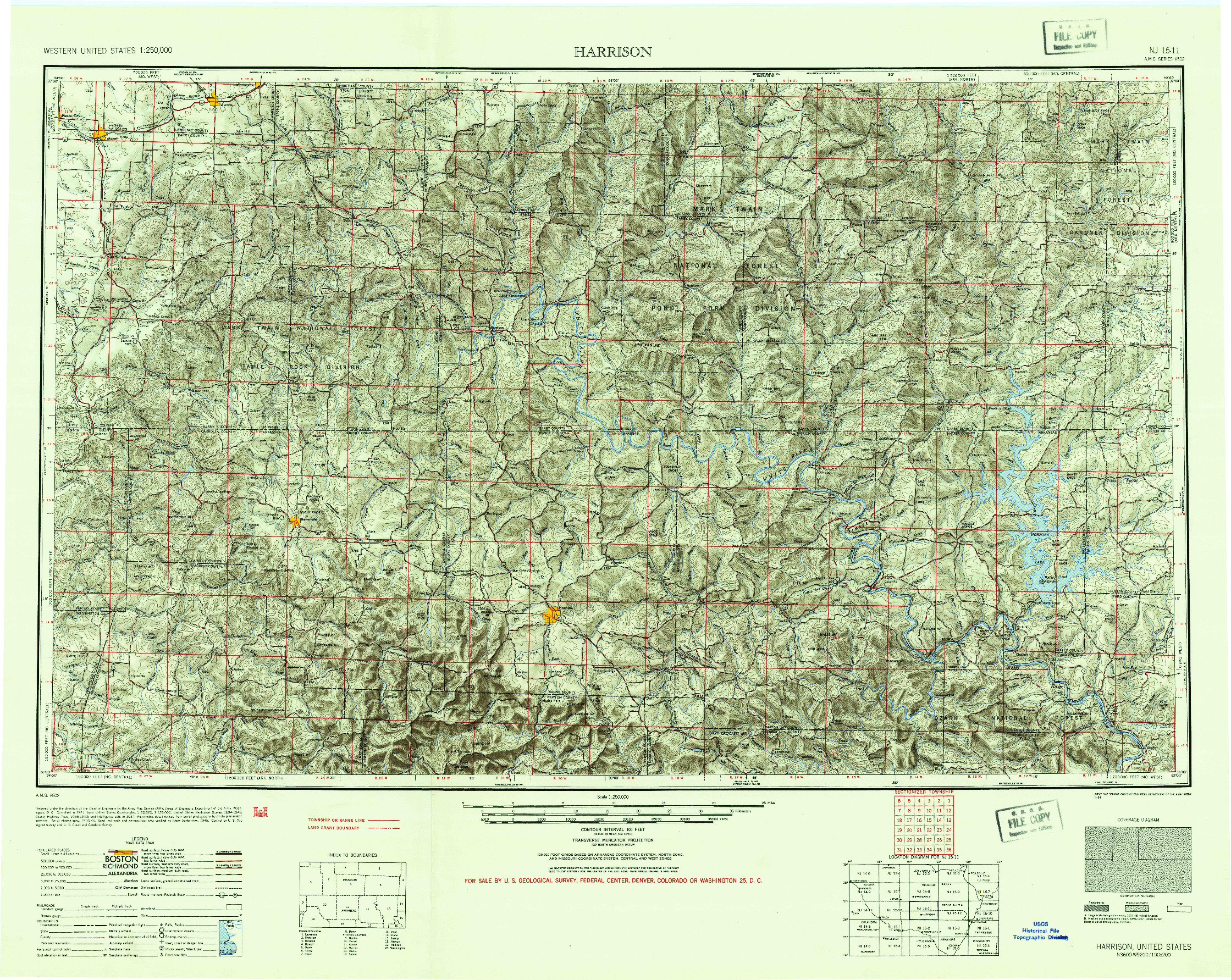 USGS 1:250000-SCALE QUADRANGLE FOR HARRISON, AR 1945