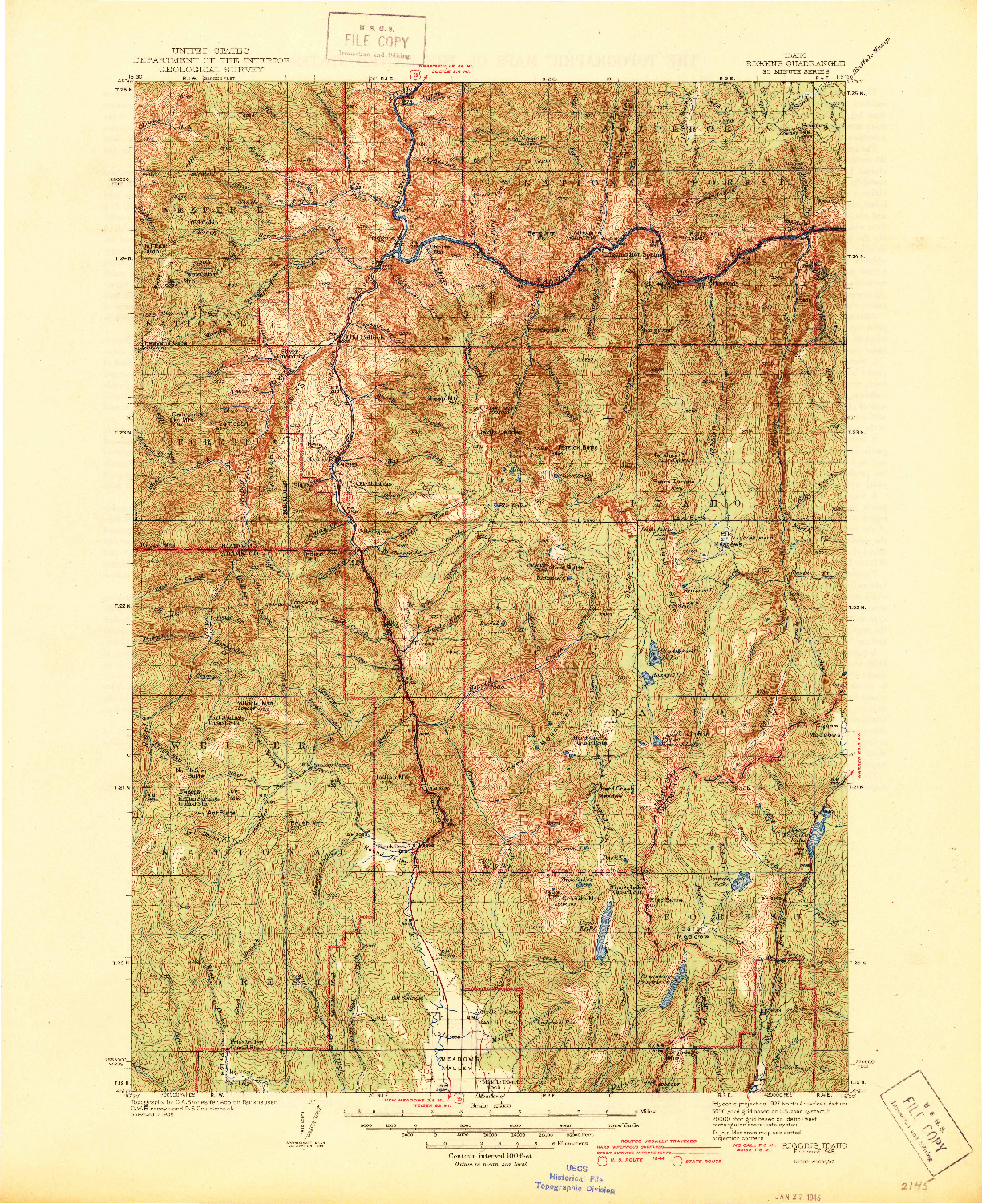 USGS 1:125000-SCALE QUADRANGLE FOR RIGGINS, ID 1945